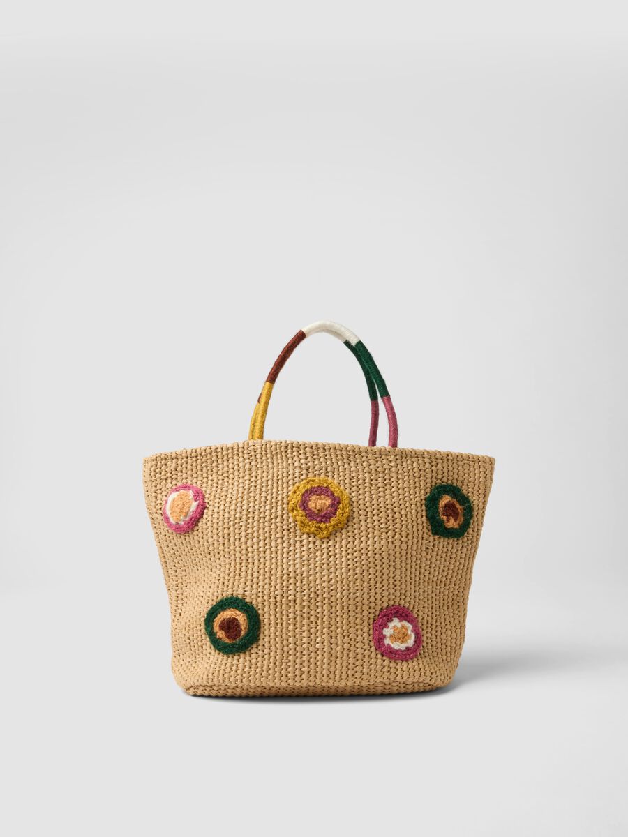 Beige beach bag in cotton blend and paper fabric with detailing_0