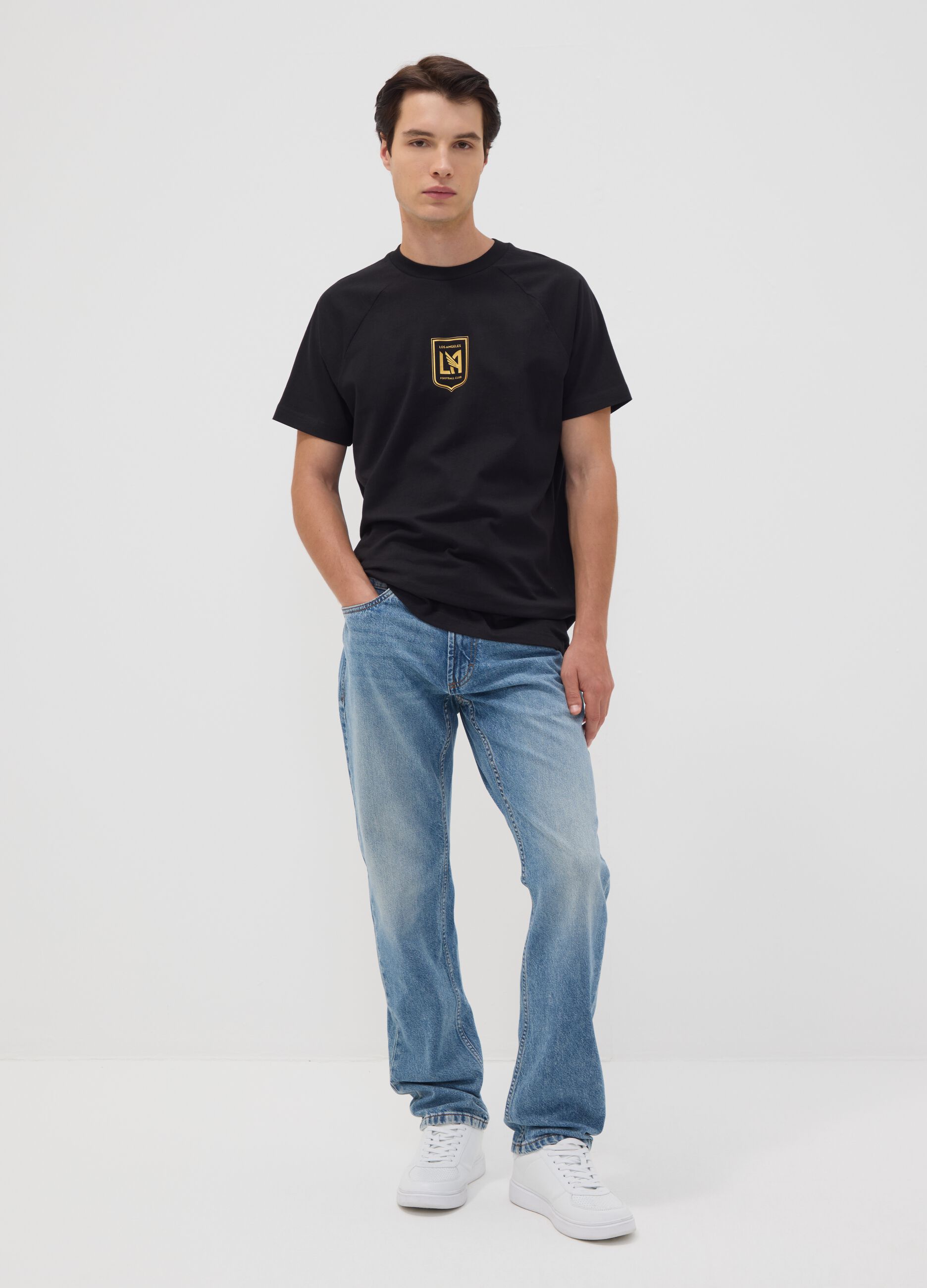 Schwarzes T-Shirt aus reiner Baumwolle mit Los Angeles FC Print