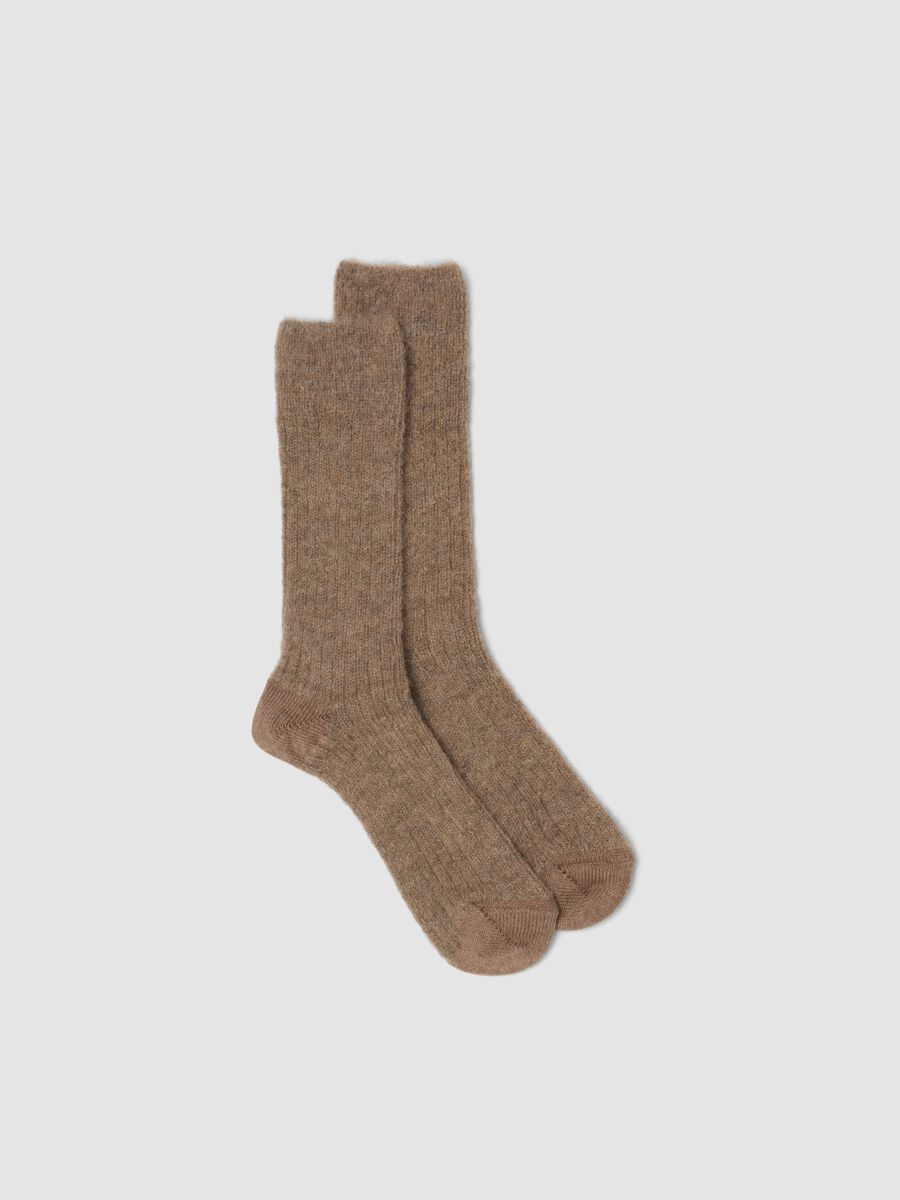 Beige stretch mohair and alpaca socks_0