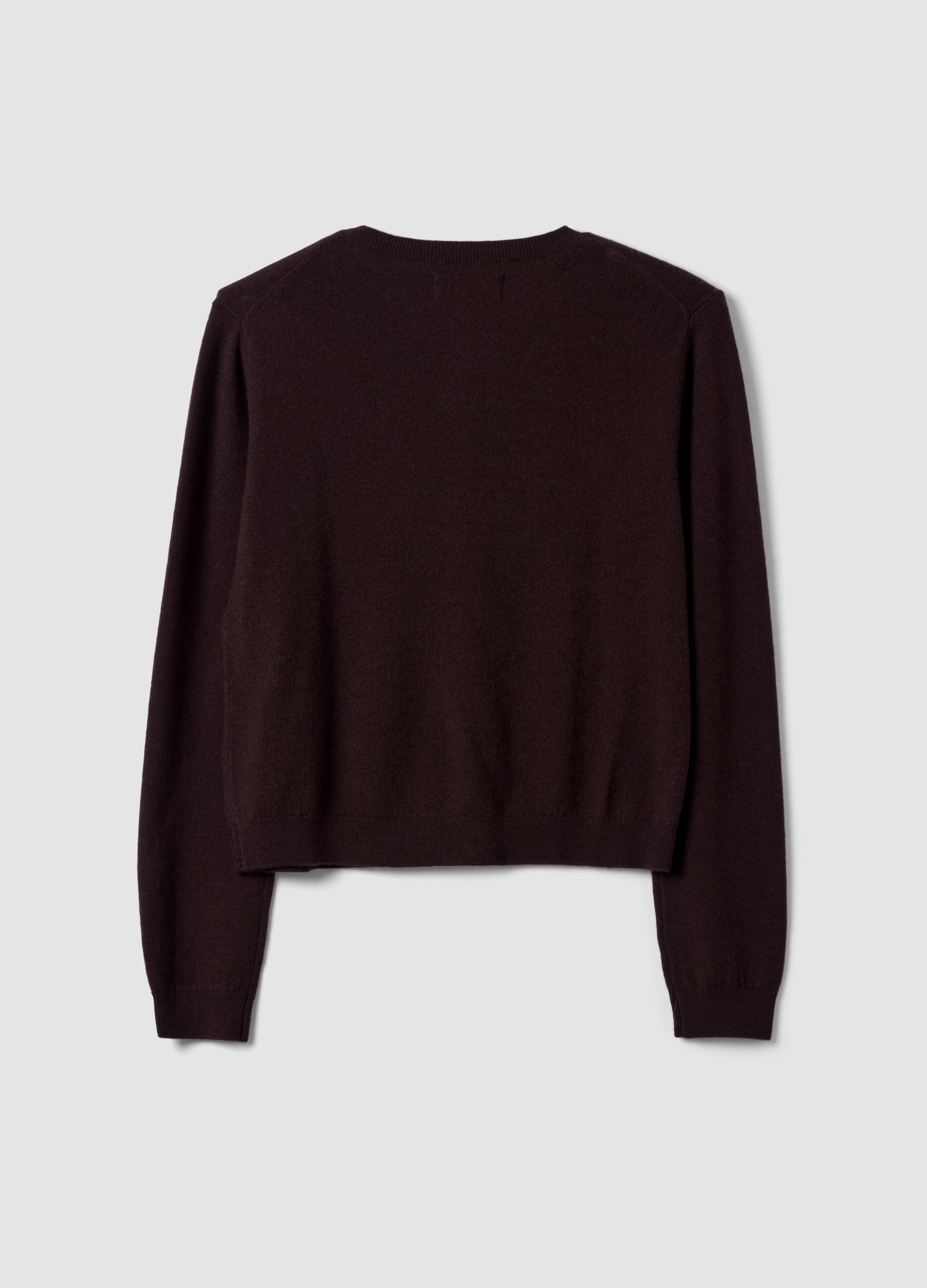 Brown pure wool crew-neck cardigan