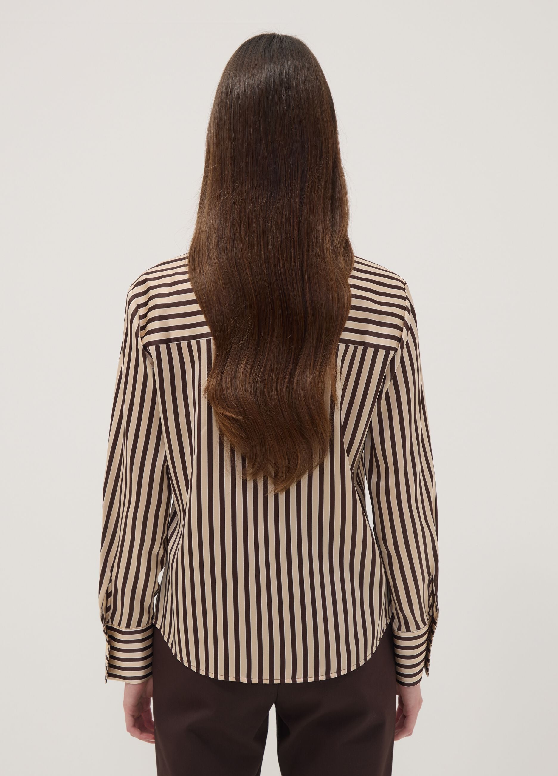 Yellow shirt with brown stripes in stretch fabric