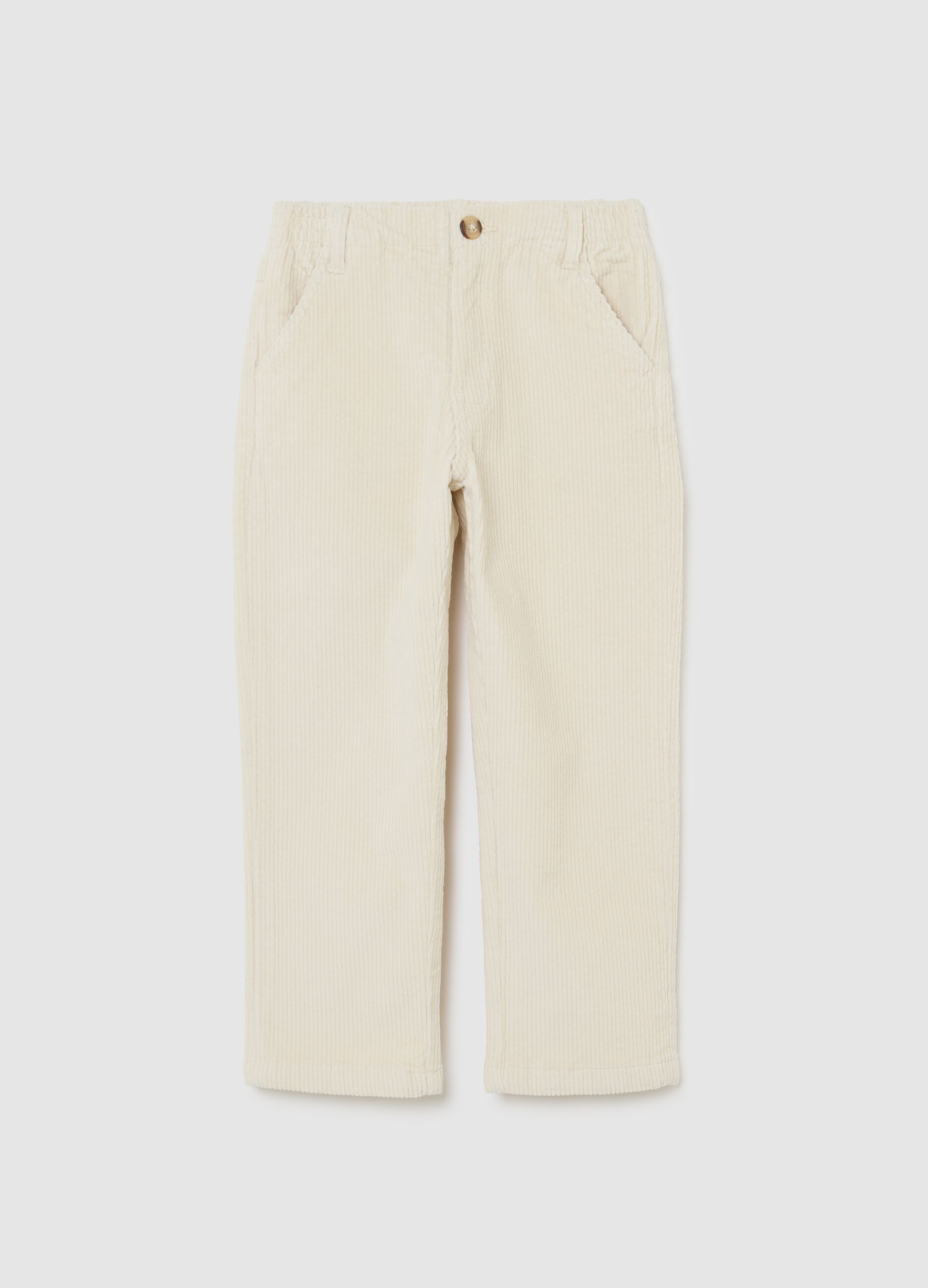 Beige children's trousers in ribbed cotton blend regular fit