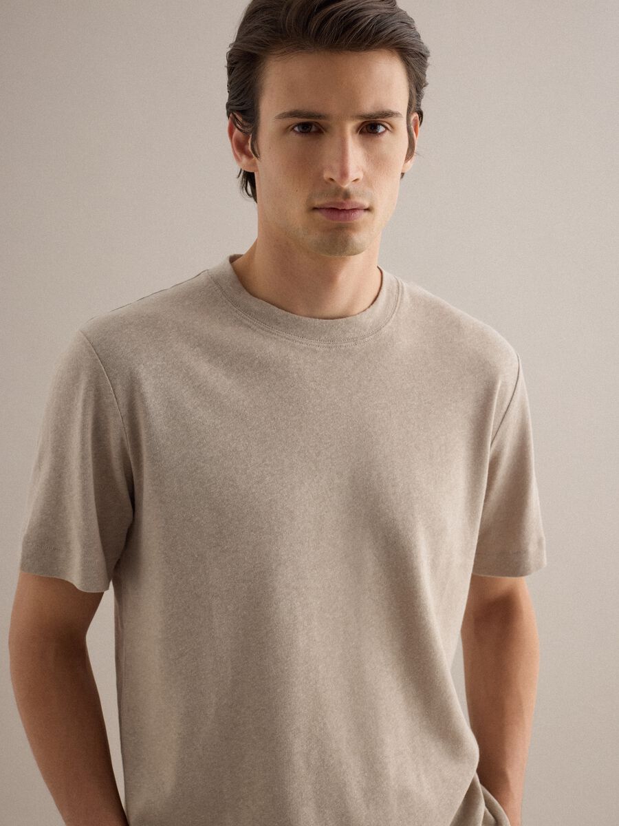 Beige linen-cotton blend regular fit t-shirt_1