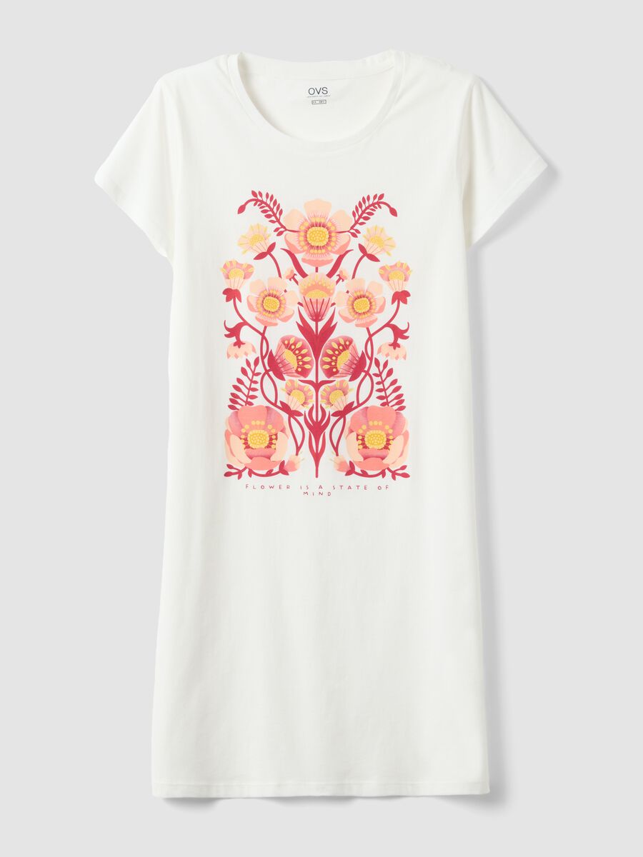 White pure cotton floral print regular fit nightdress_4