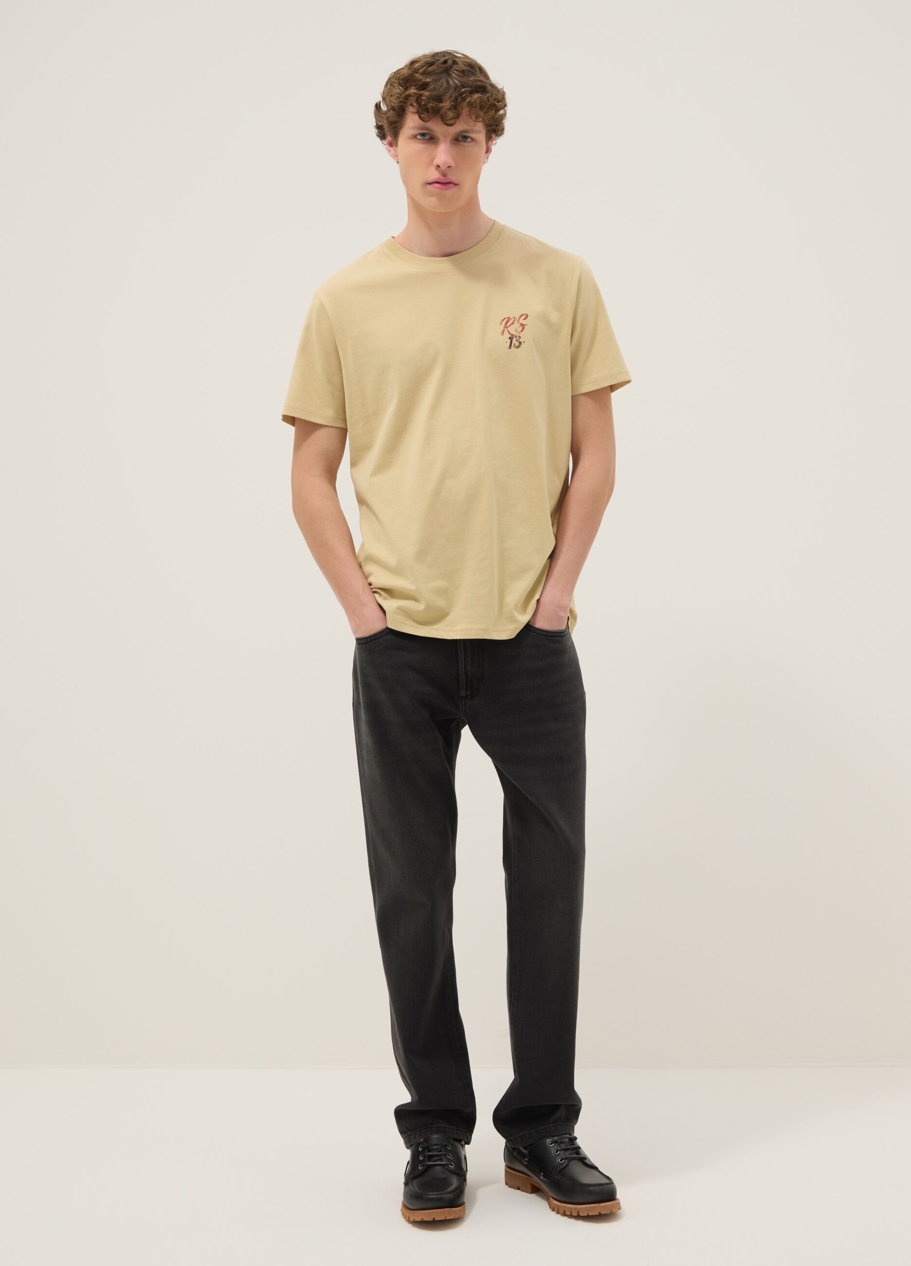 Beige pure cotton printed T-shirt