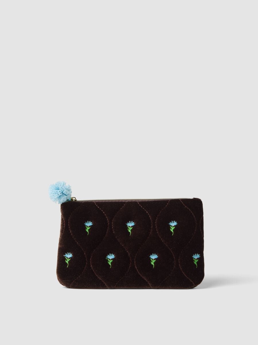 Brown and blue stretch-fabric pouch_0