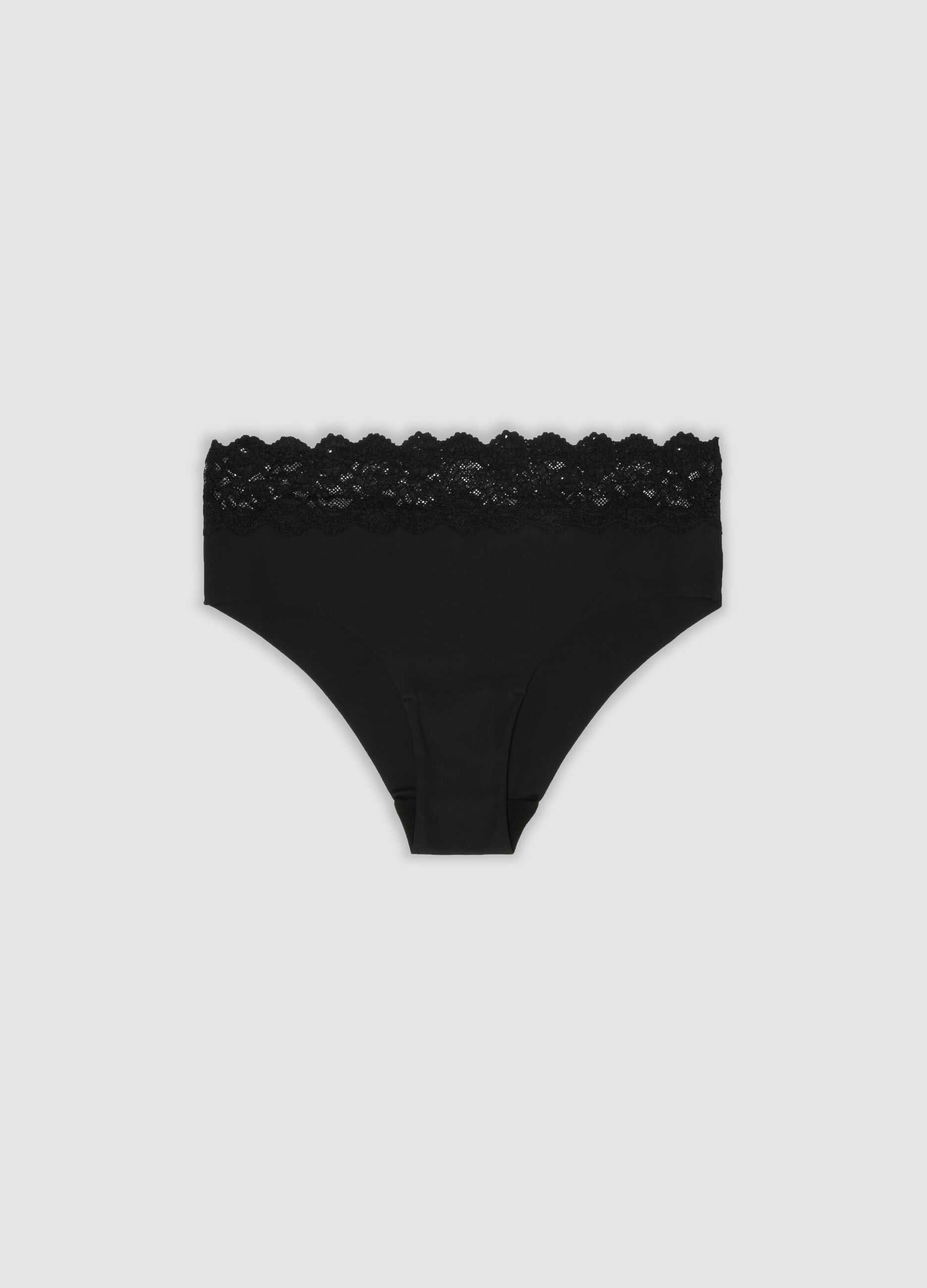 Black stretch microfibre briefs with lace