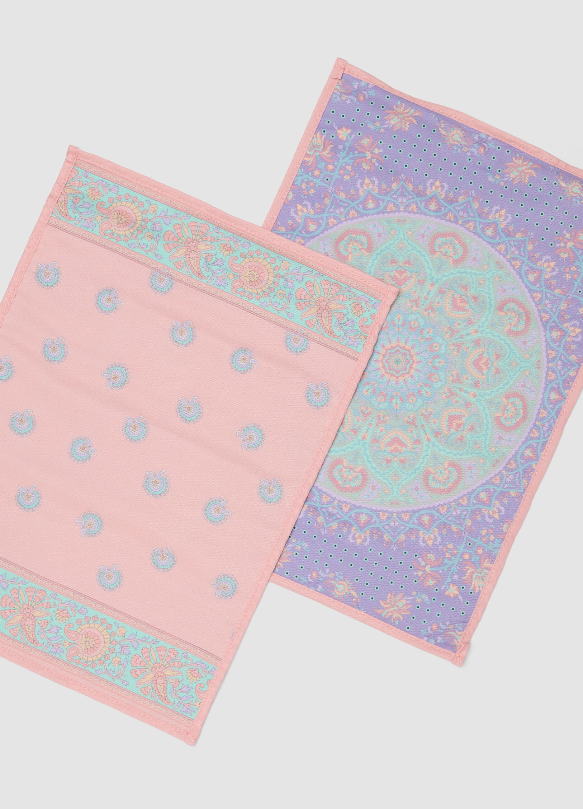 Pink pure-cotton scarf with multicolour print