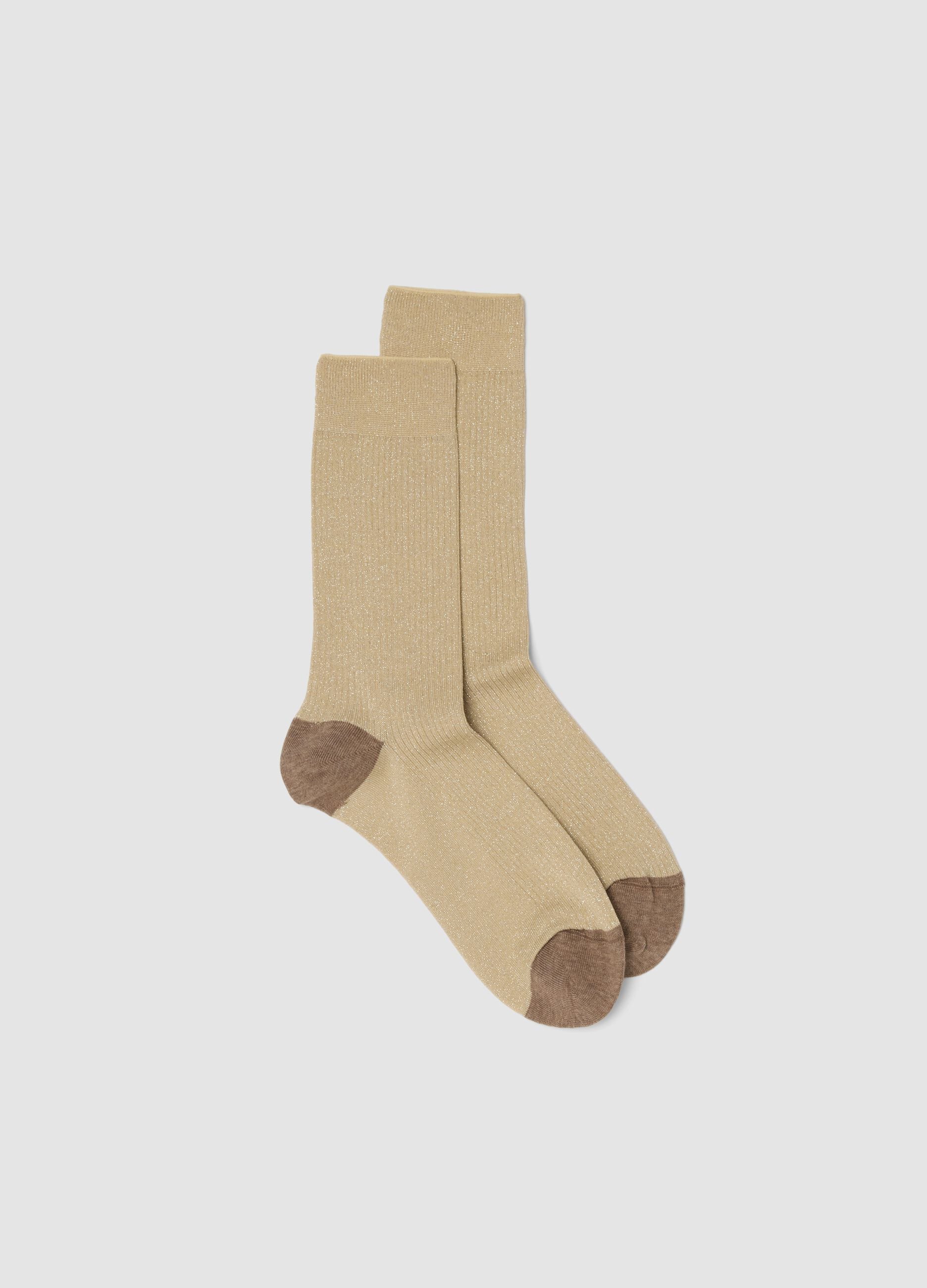 Beige stretch cotton socks with glitter