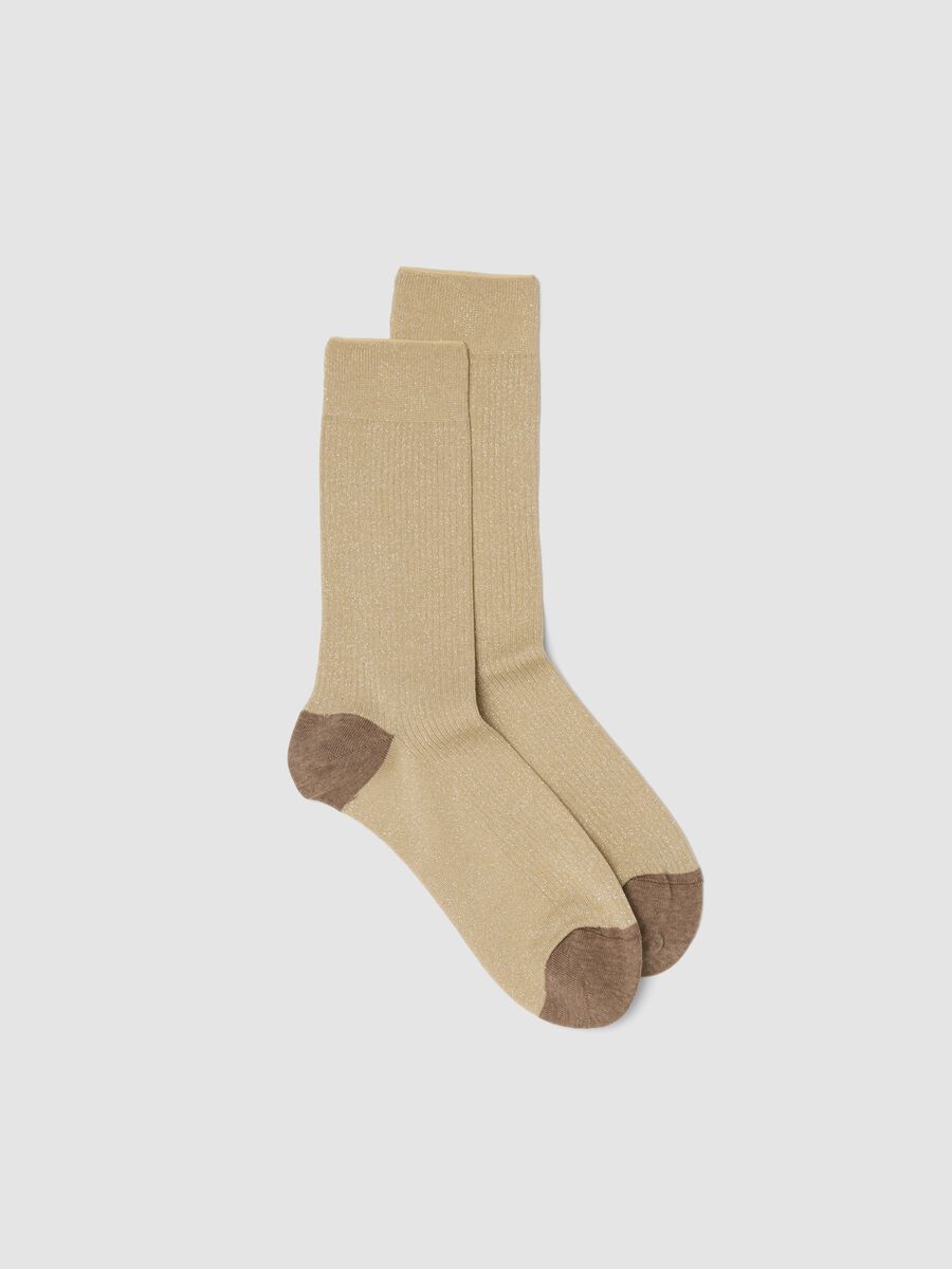Beige stretch cotton socks with glitter_0