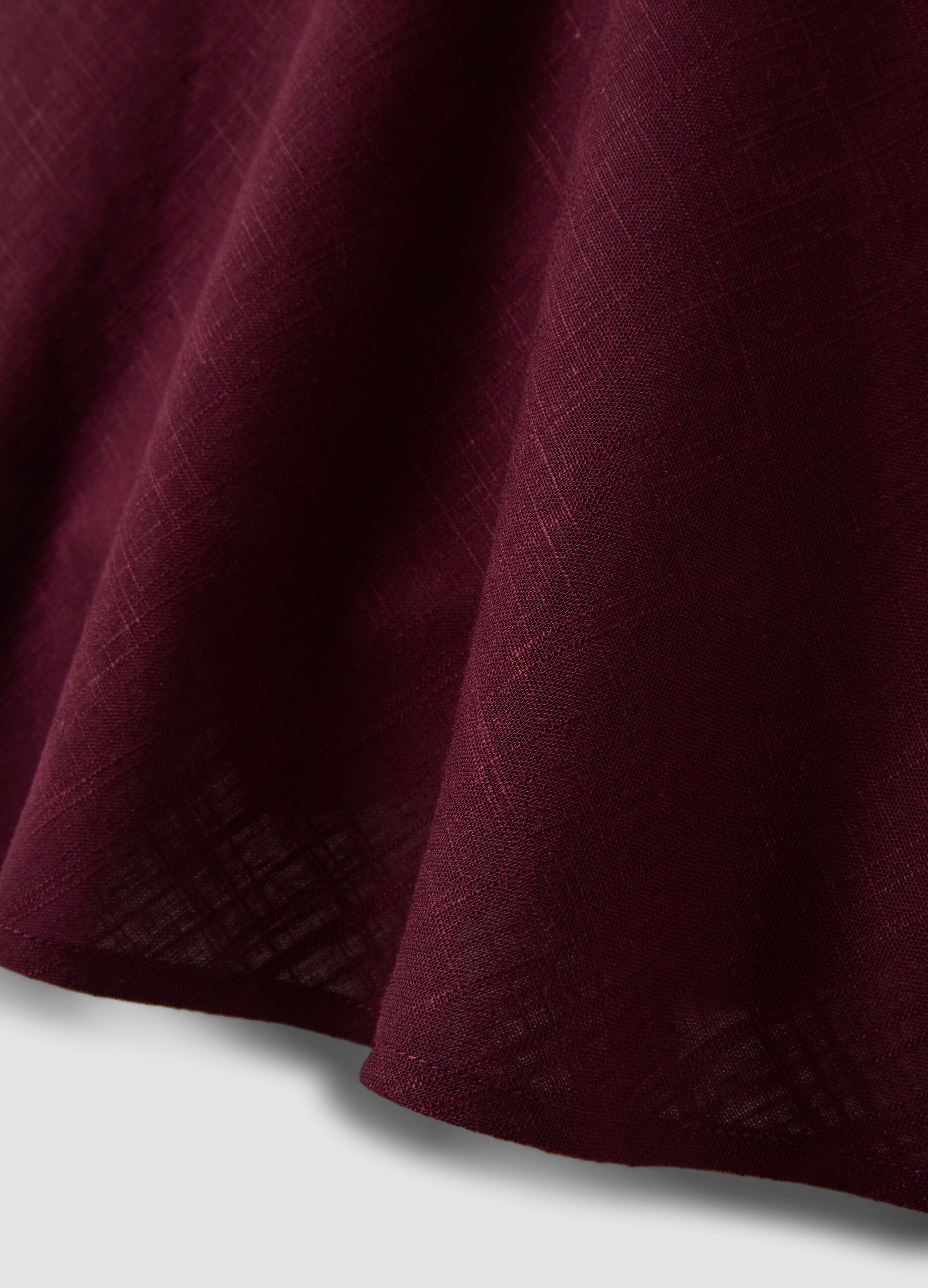 Bordeauxfarbenes Mini-Kleid aus Viskose-Leinen-Mix, Regular Fit