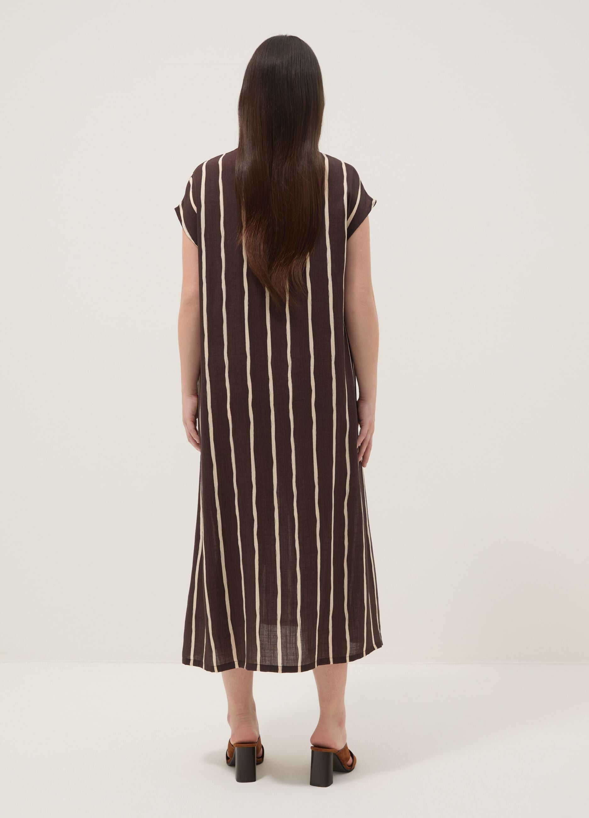 Brown striped viscose-blend midi dress
