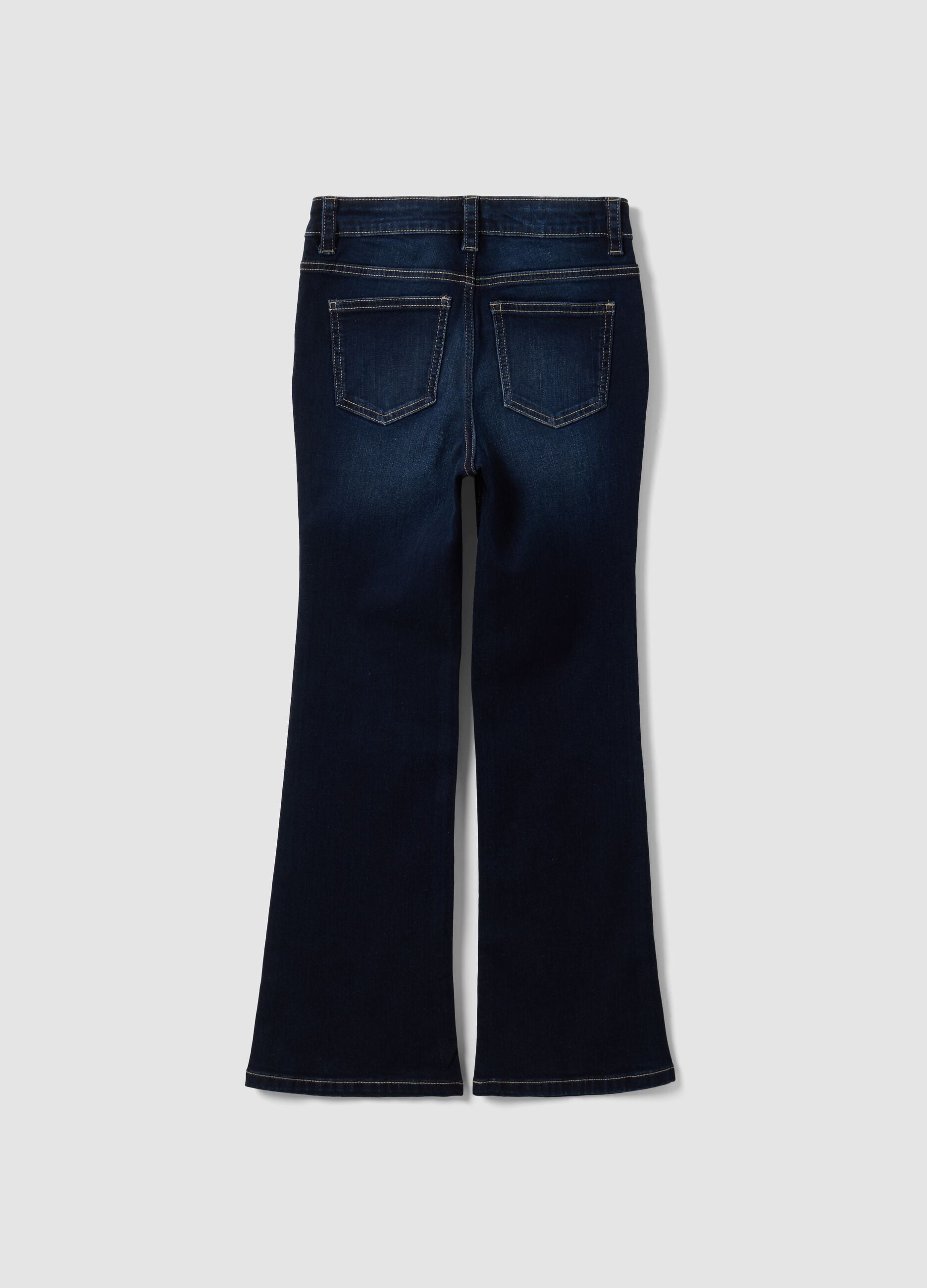 Girls&rsquo; blue flared stretch-cotton jeans