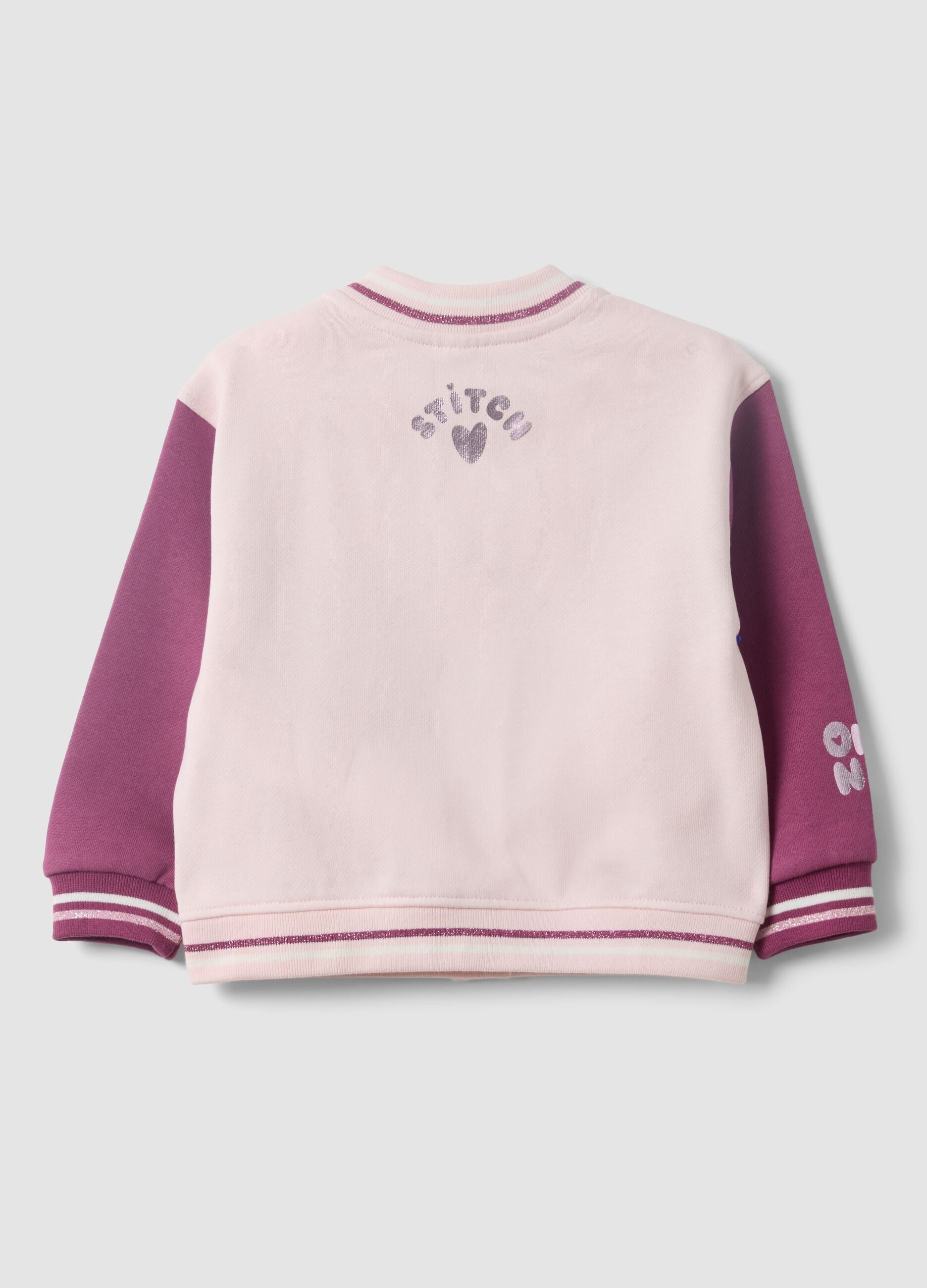 Pink 100% cotton sweatshirt with Lilo & Stitch snap buttons for baby girls