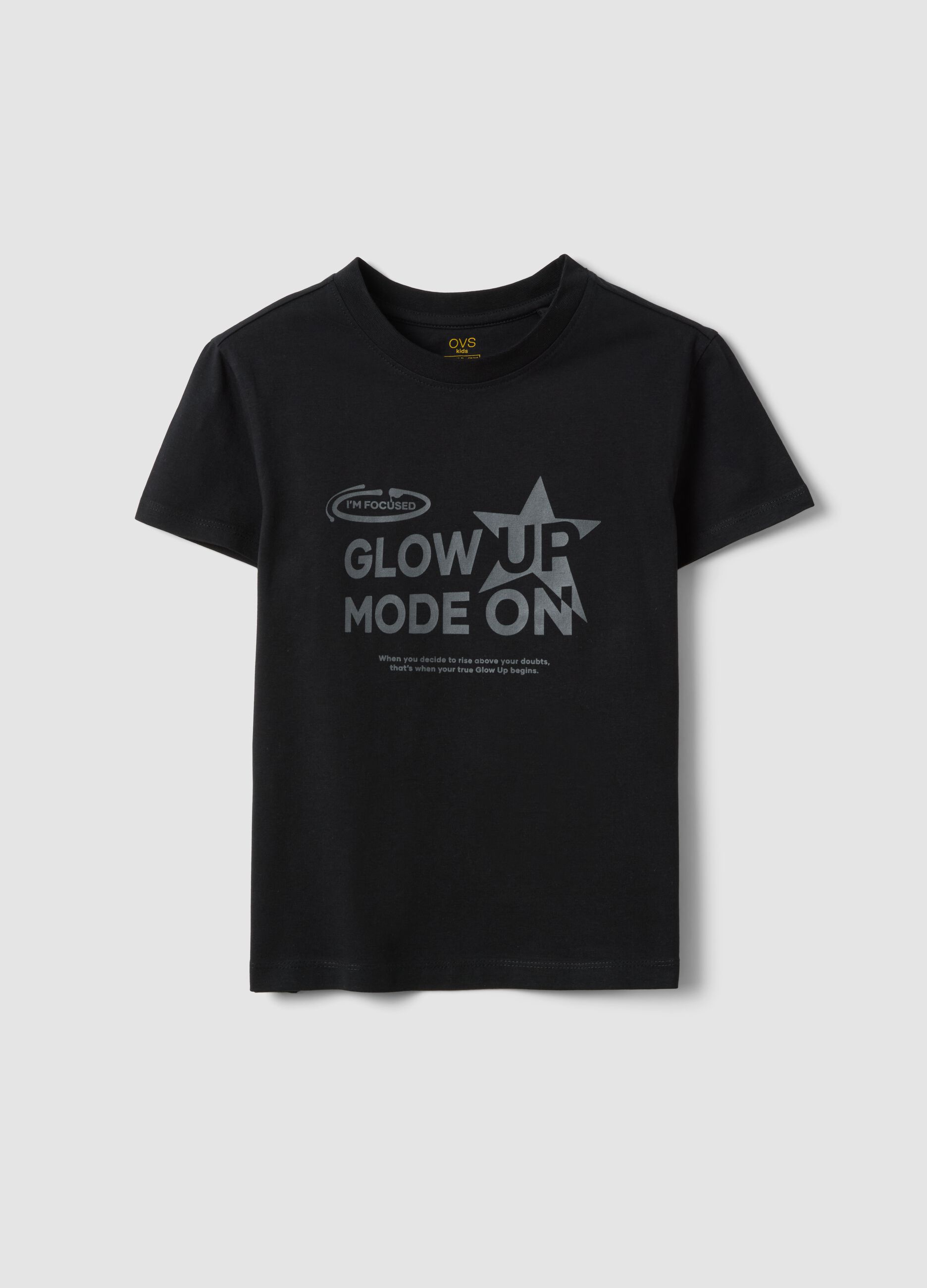 Schwarzes T-Shirt aus reiner Bio-Baumwolle mit silbernem Print f&uuml;r M&auml;dchen