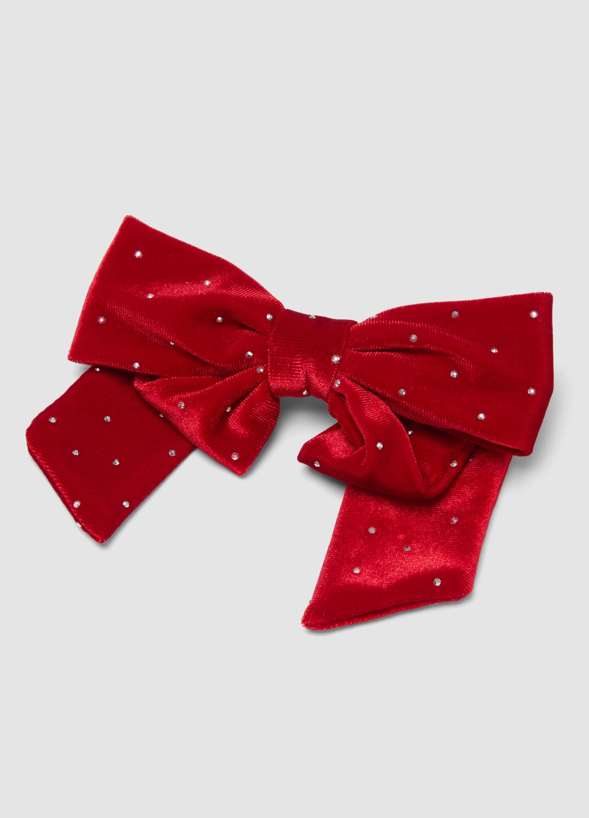 Fiocco rosso con strass per capelli