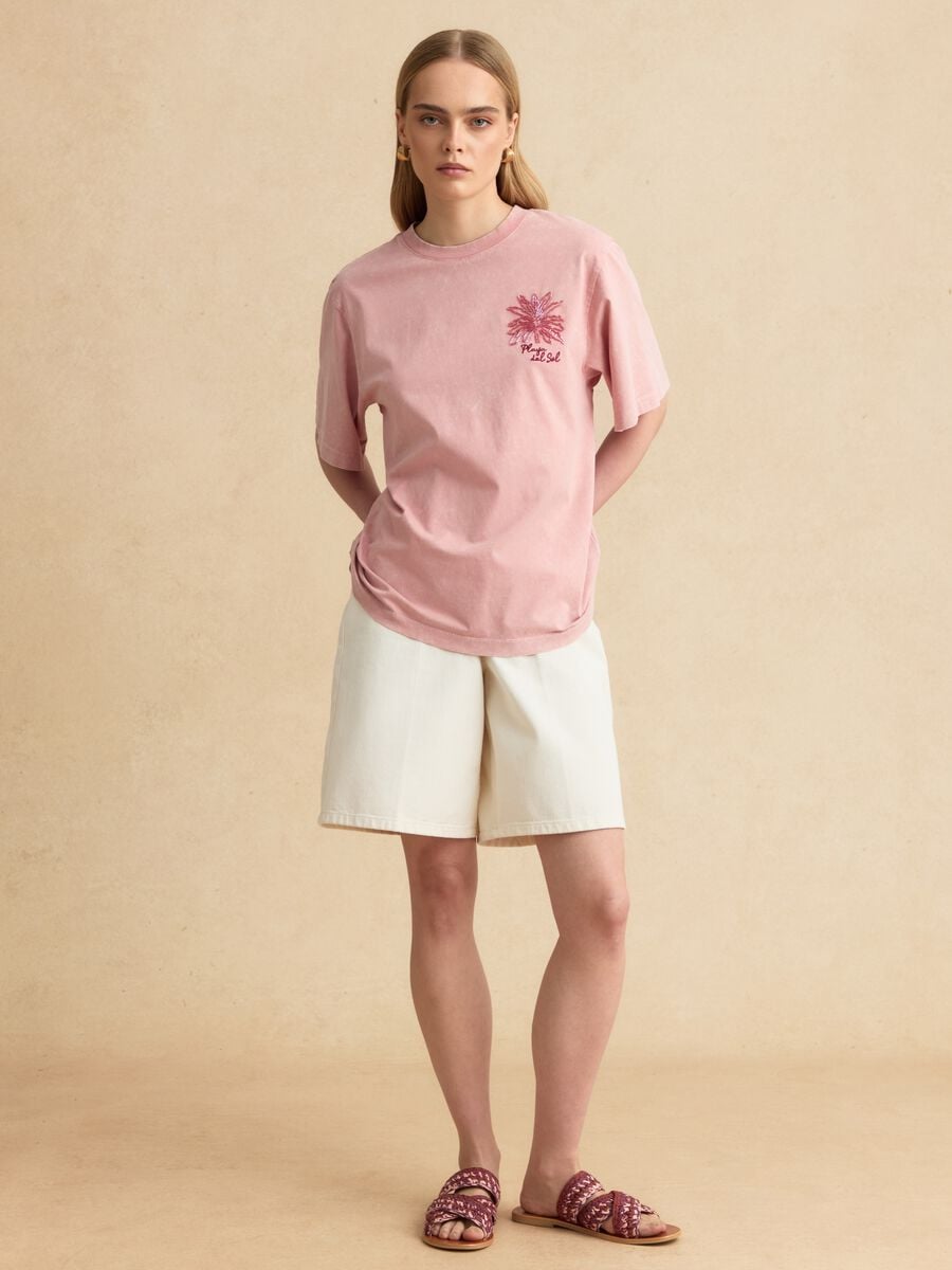 Rosa T-Shirt aus reiner Baumwolle mit Stickerei_2