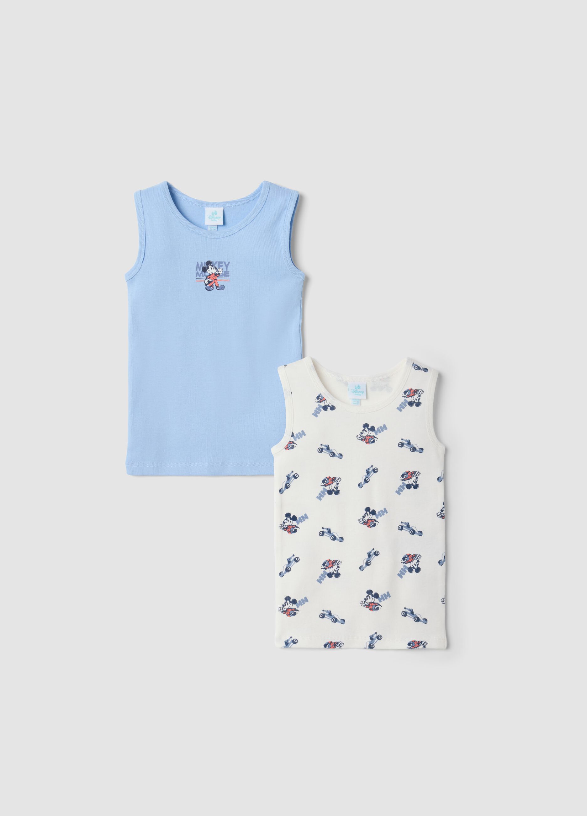 2-pack multicolour organic cotton vests with Mickey & Friends print