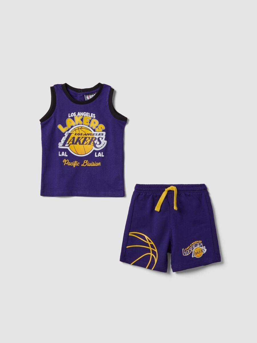 Completo viola in puro cotone con top e shorts per bimbo regular fit_0