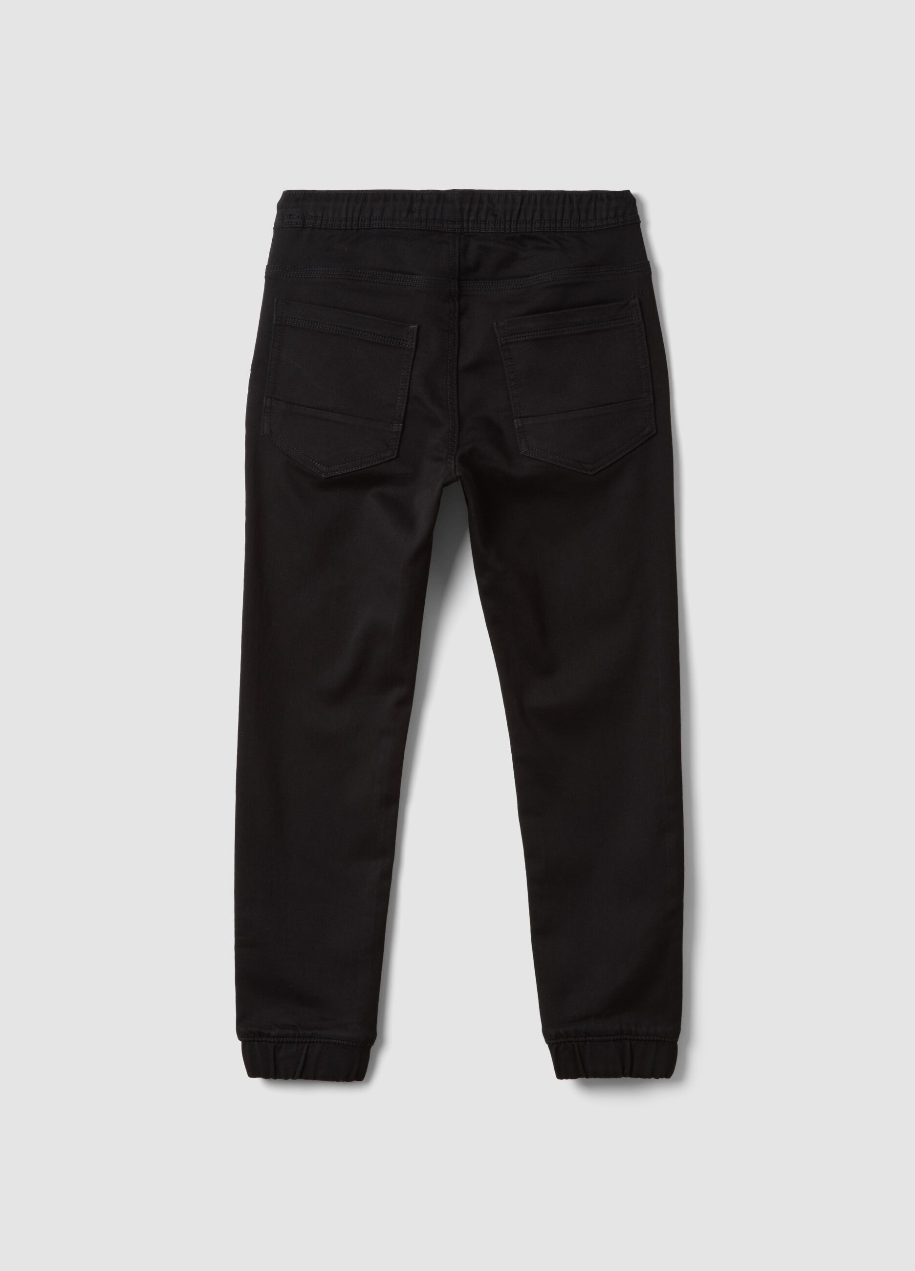 Jogger denim nero in cotone elasticizzato con vita elastica per ragazzo