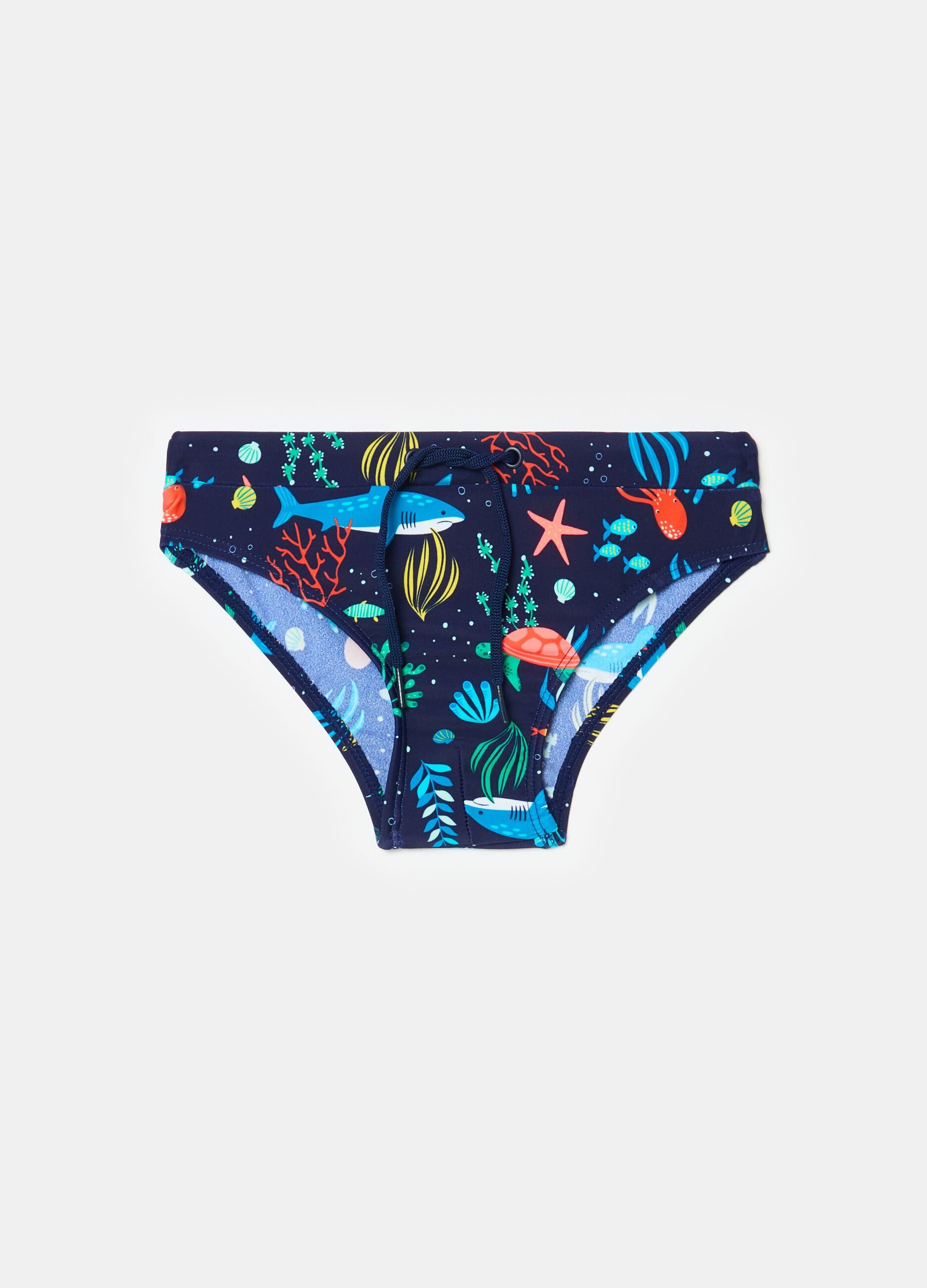 Swim briefs with print and drawstring