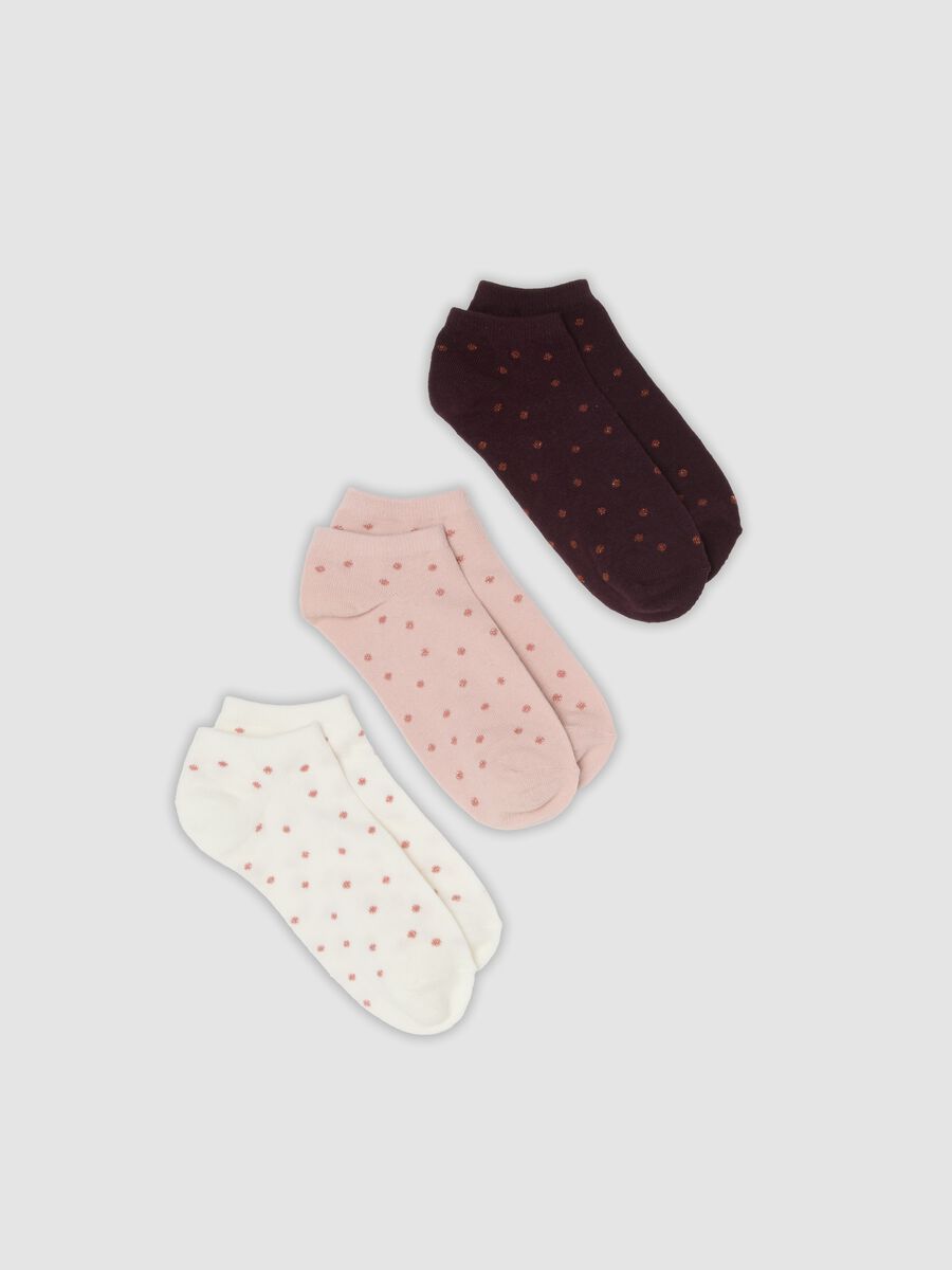 Three-pack of multicolour short polka-dot socks in stretch organic cotton_0