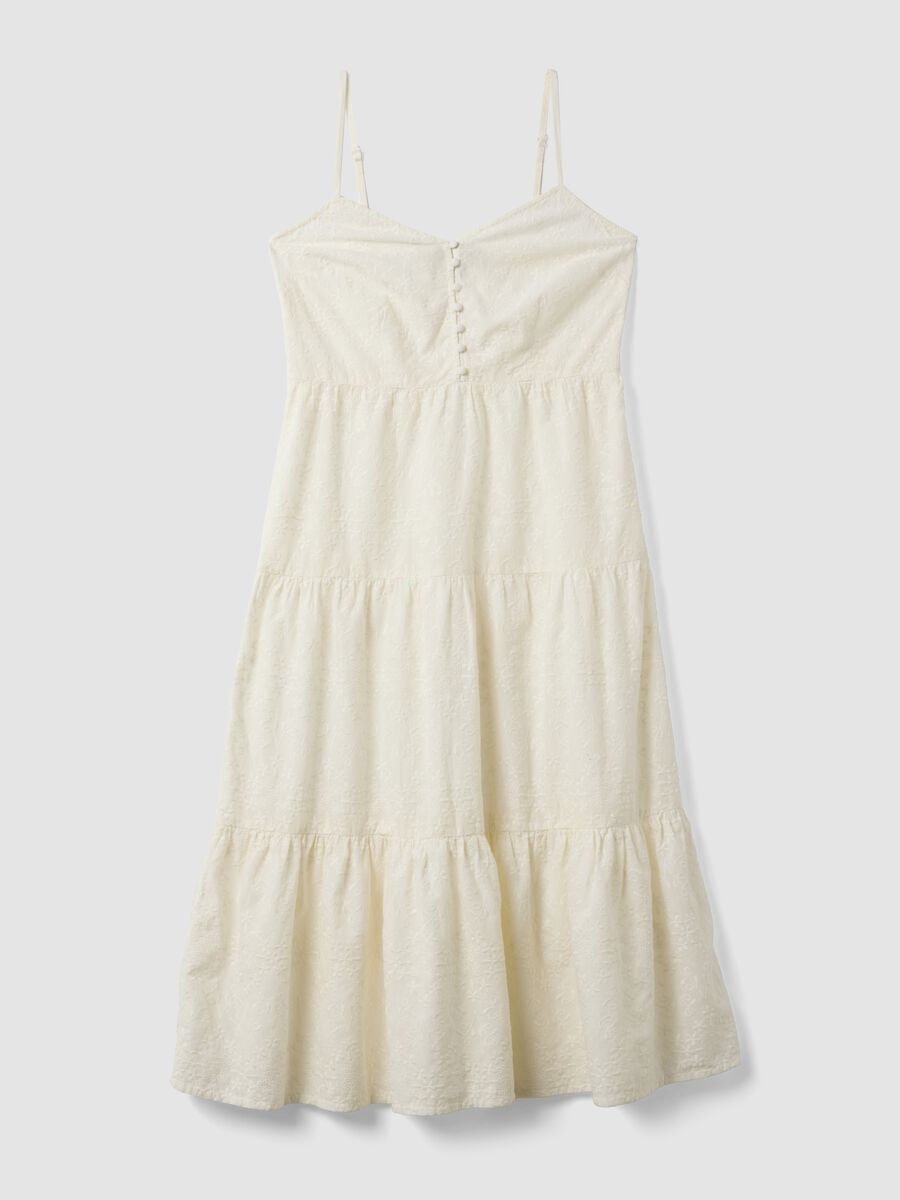 White pure cotton midi dress with embroidery_0