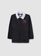 Black school apron with zip and go-kart embroidery for boys_0