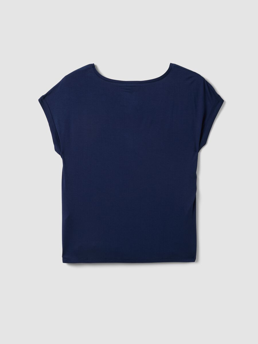 Blaues T-Shirt aus reiner Viskose mit V-Ausschnitt, Regular Fit_1