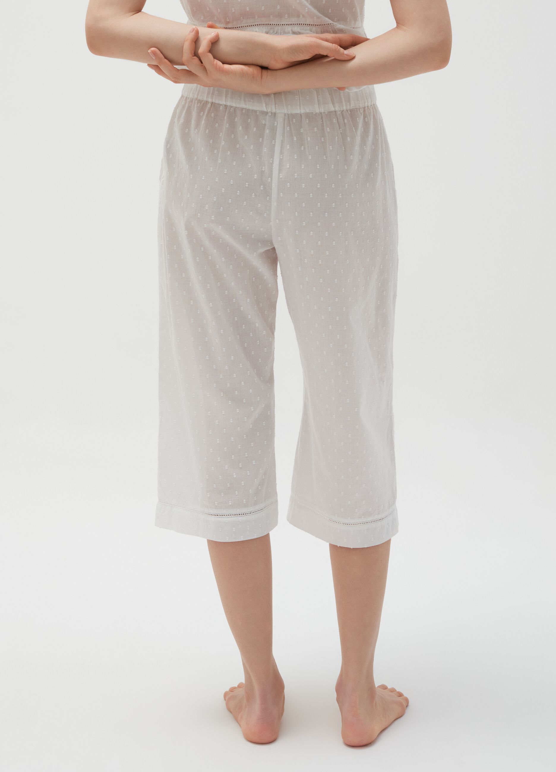 Pantalón de pijama tres cuartos de algodón dobby