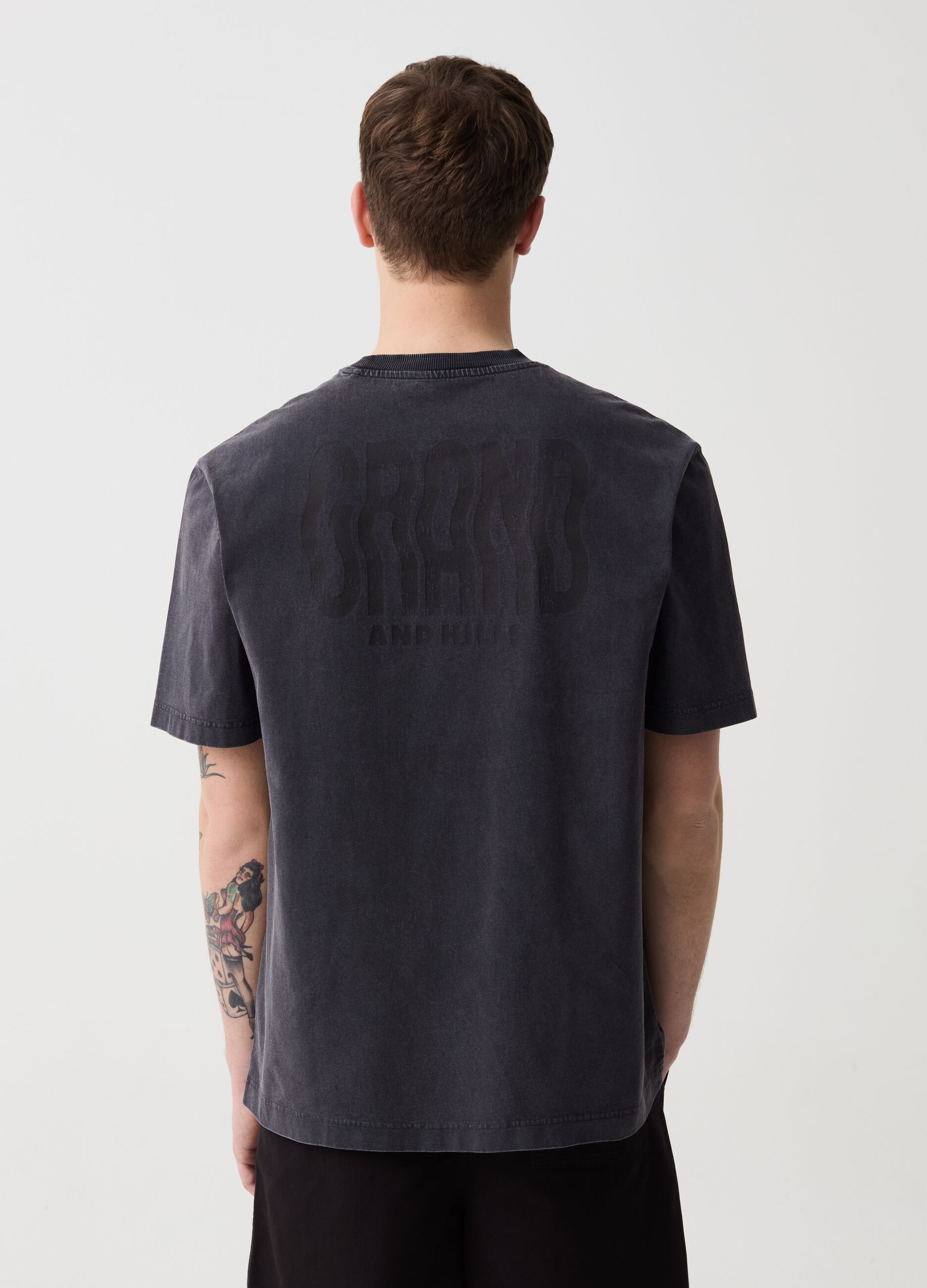 T-shirt with print and acid wash effect
