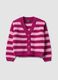 Lila gestreifte Strickjacke mit Rundhalsausschnitt f&uuml;r M&auml;dchen_0