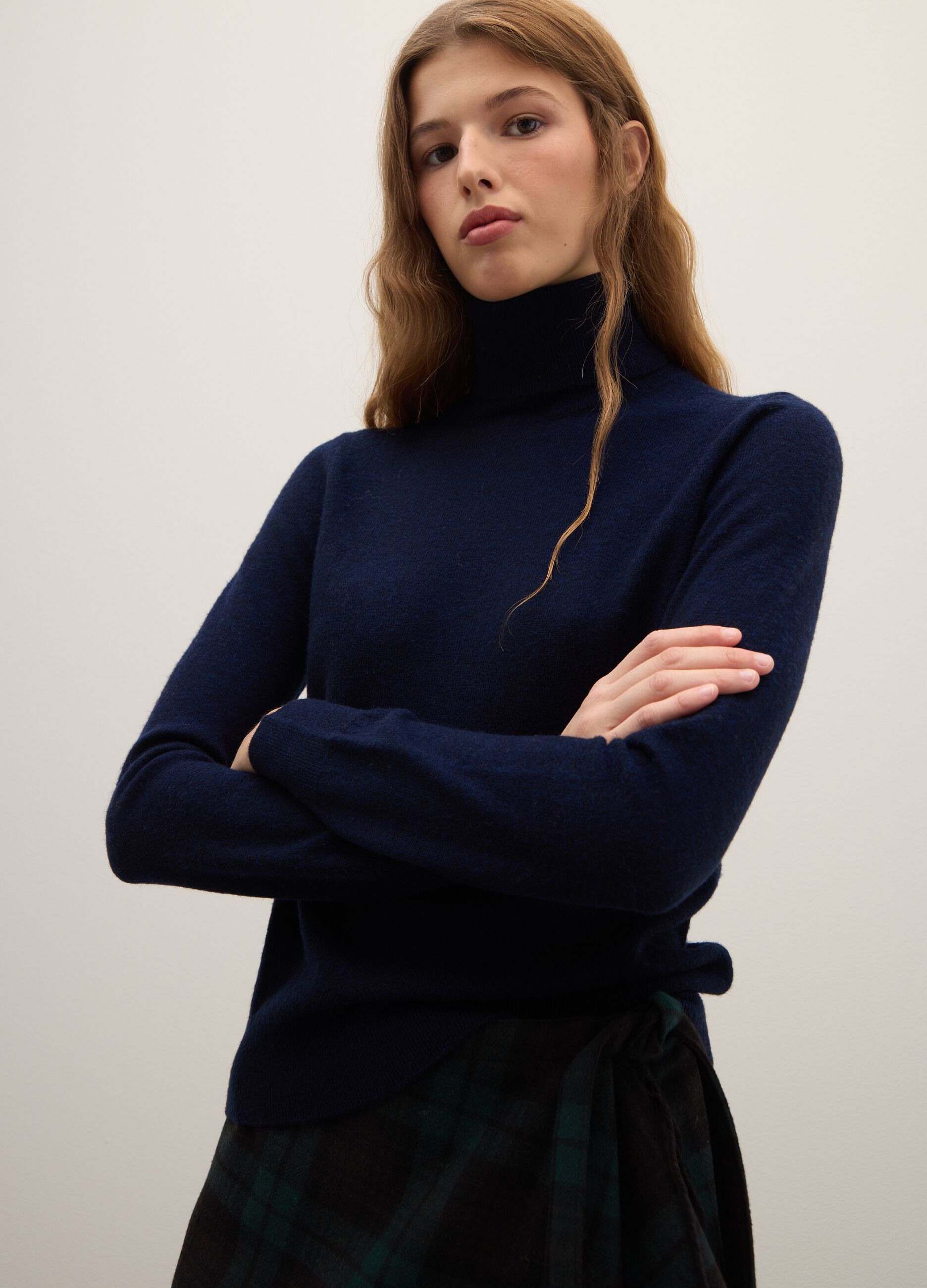 Blue pure wool high neck sweater regular fit