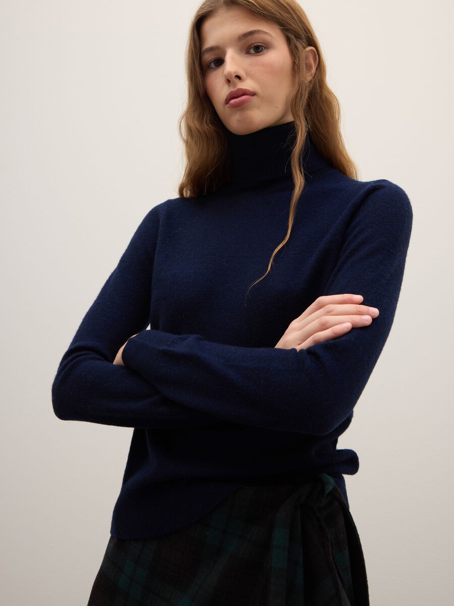 Blue pure wool high neck sweater regular fit_0