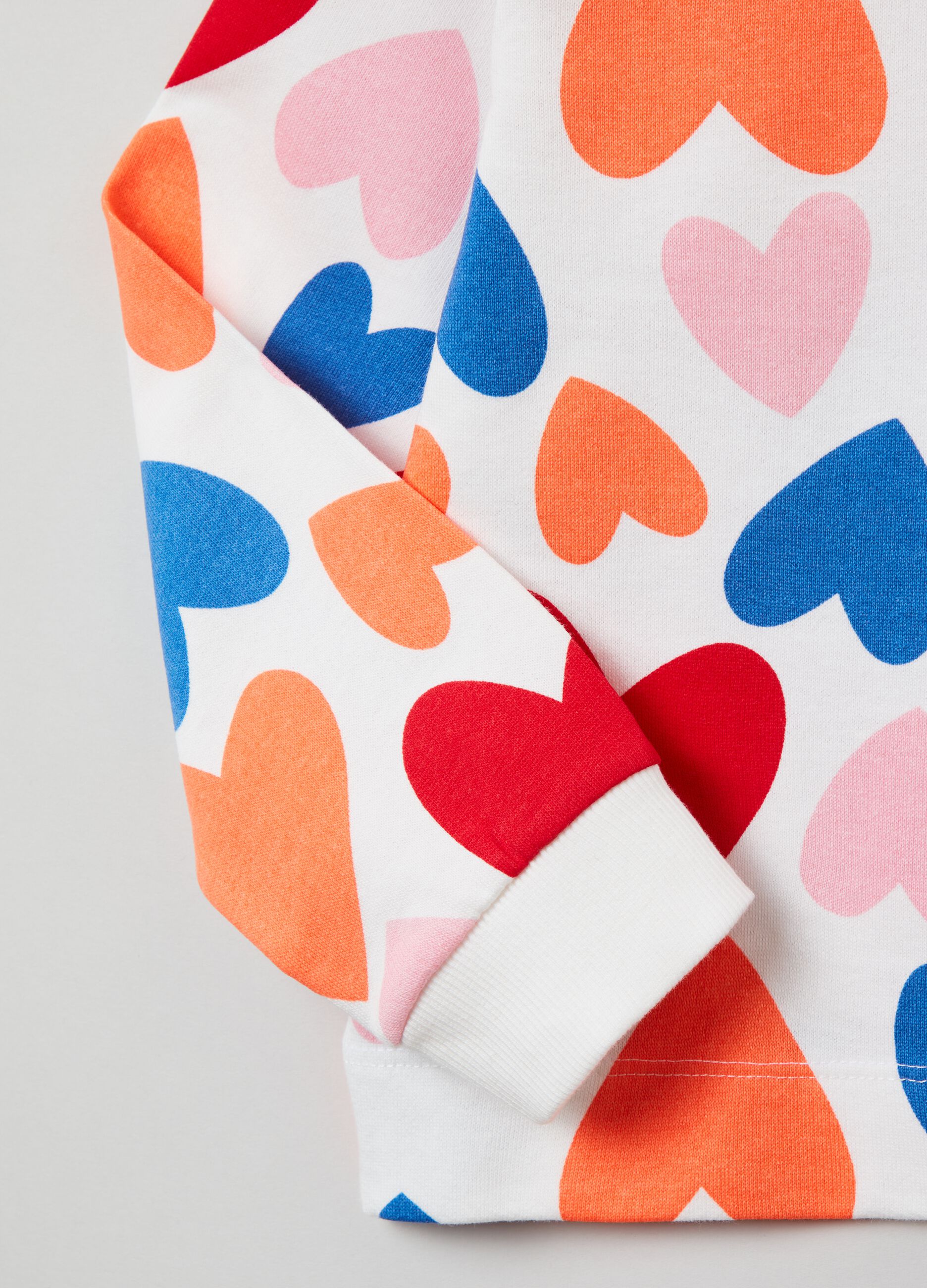Cotton sweatshirt with multicolour hearts print