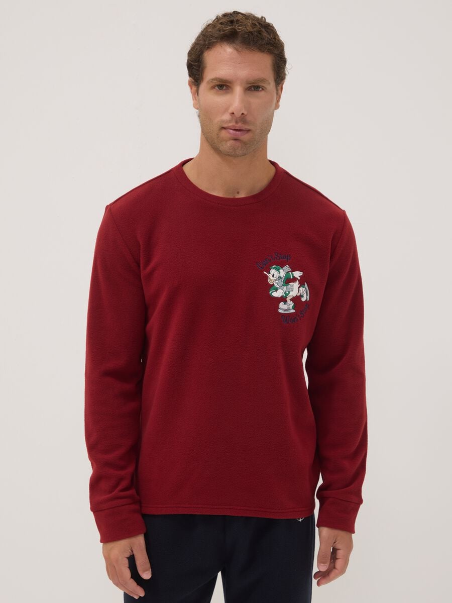 Red long-sleeve crew-neck pyjama set with Mickey & Friends print_1