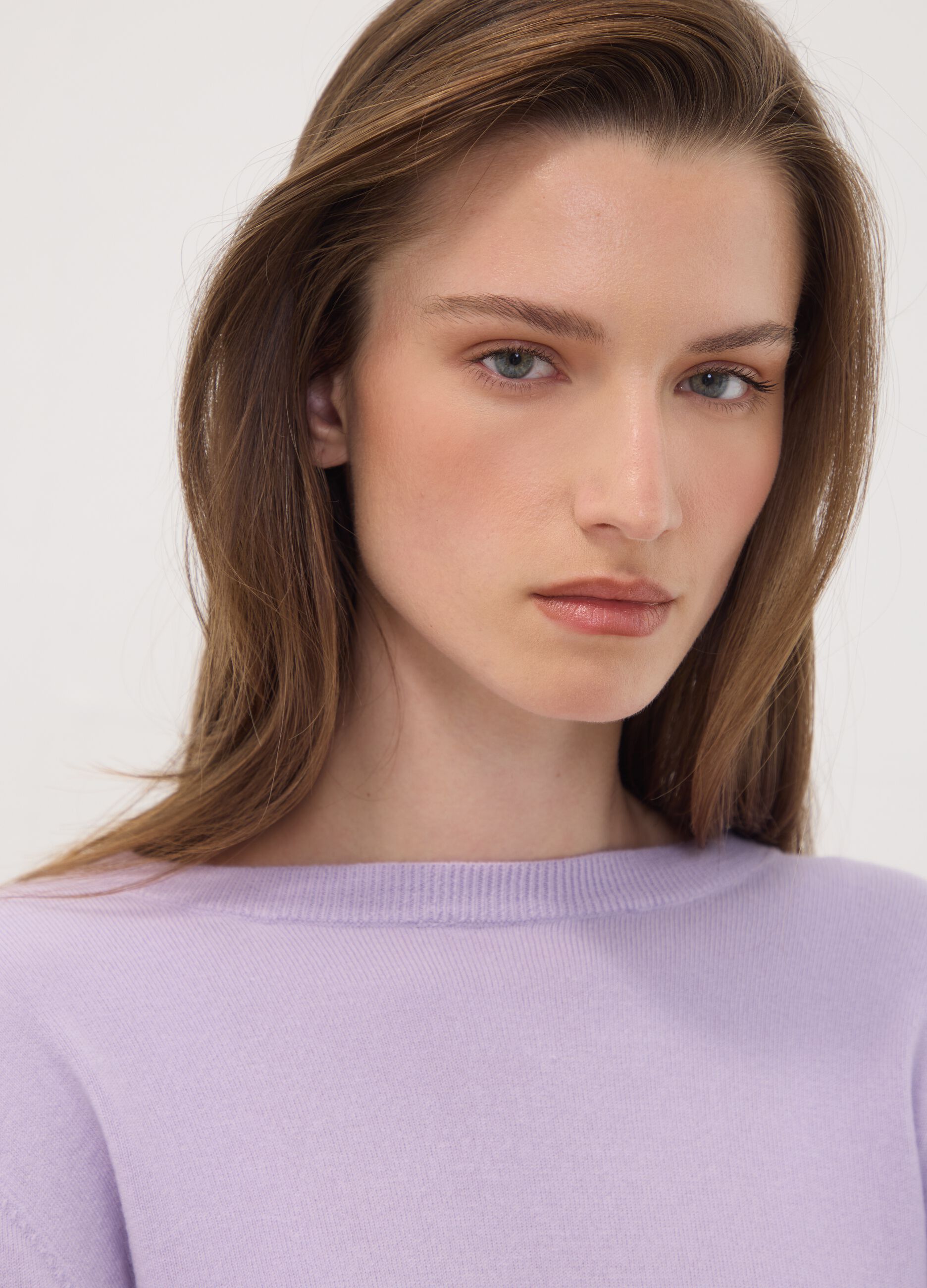 Maglia viola girocollo regular fit a maniche lunghe