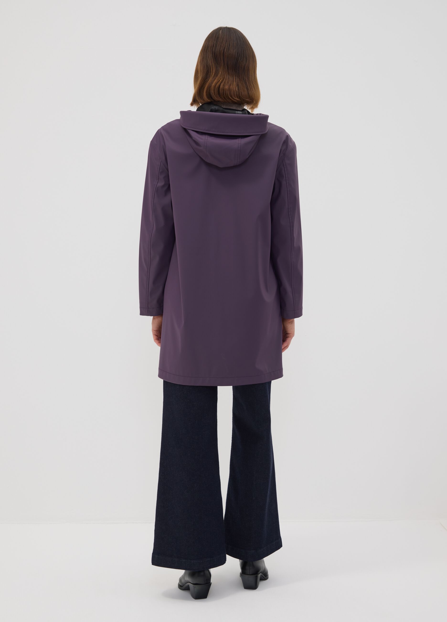 Long purple hooded zip jacket
