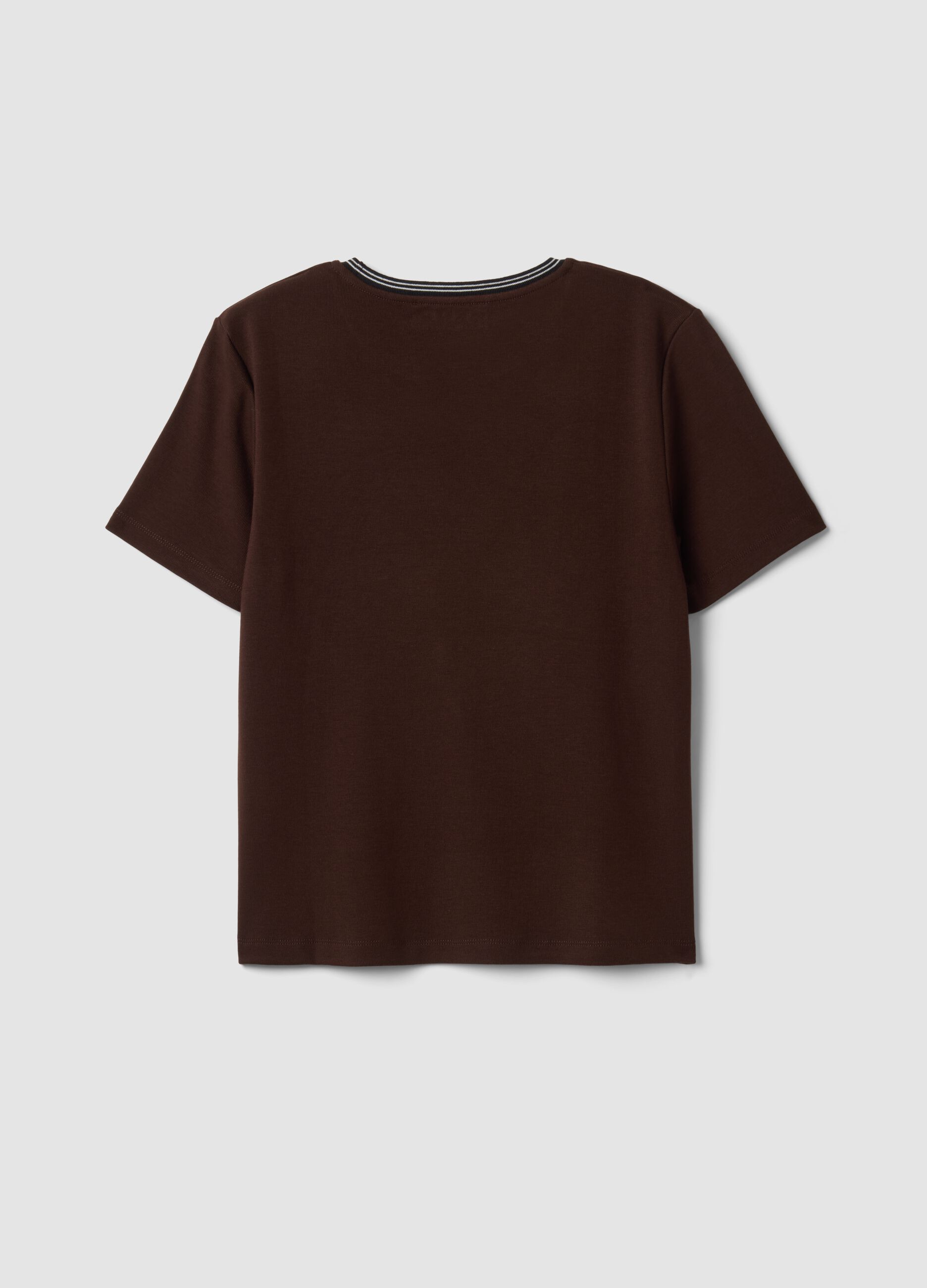 Brown stretch viscose crew-neck T-shirt
