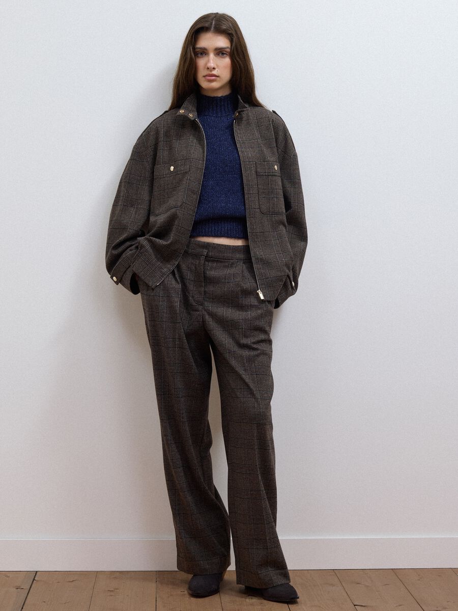 Brown checked stretch viscose shacket with oversized fit_2
