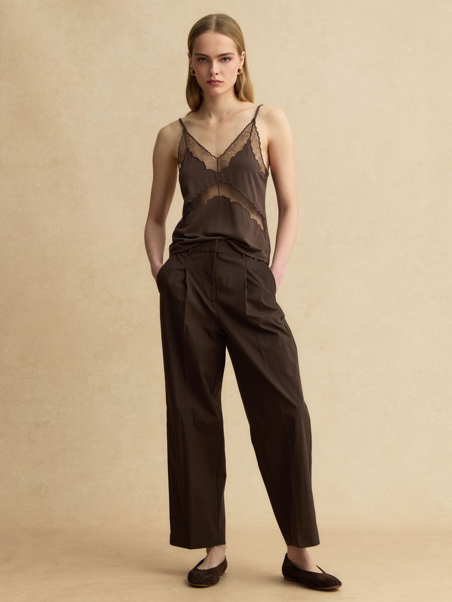 Braune Straight Fit Baumwollmix-Hose_0