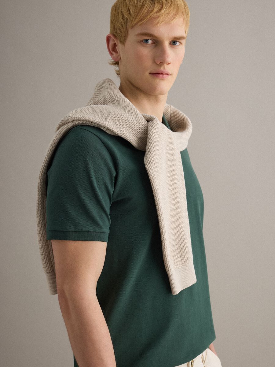 Short sleeve green pure cotton polo regular fit_0