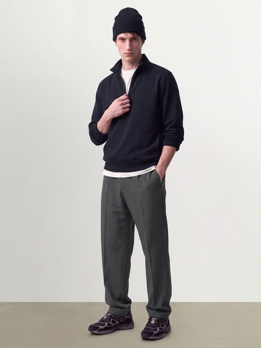 Blue cotton-blend half-zip crew-neck sweatshirt_1