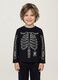 T-shirt nera in puro cotone con girocollo e stampa scheletro_1