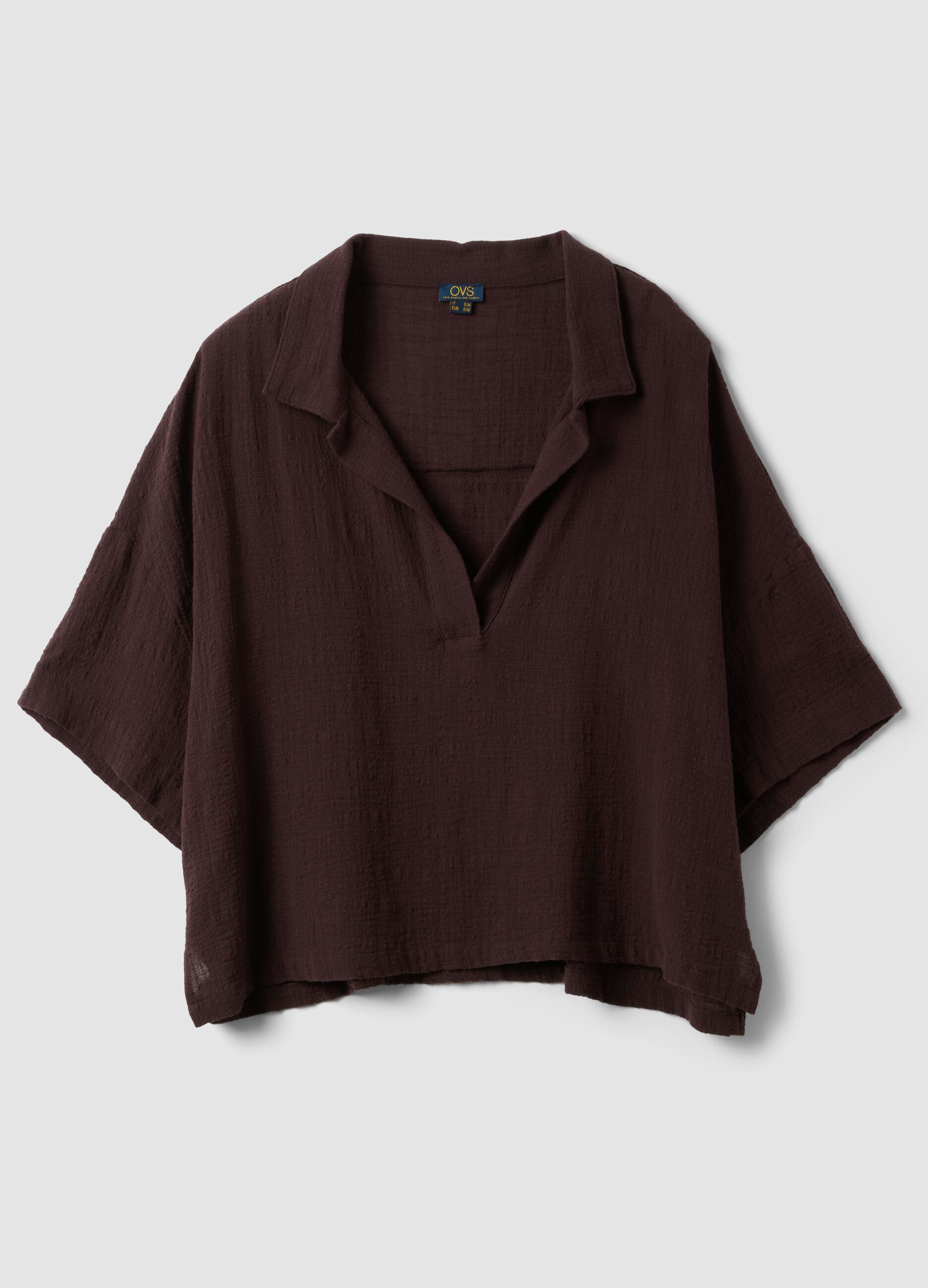 Short brown pure cotton kaftan with V-neck