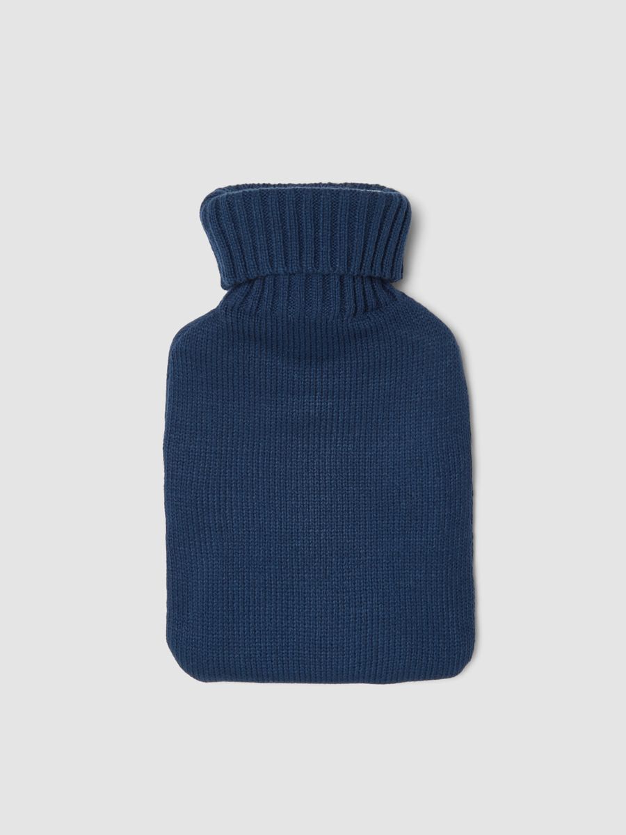 Blue hot water bottle with knitted cover_1