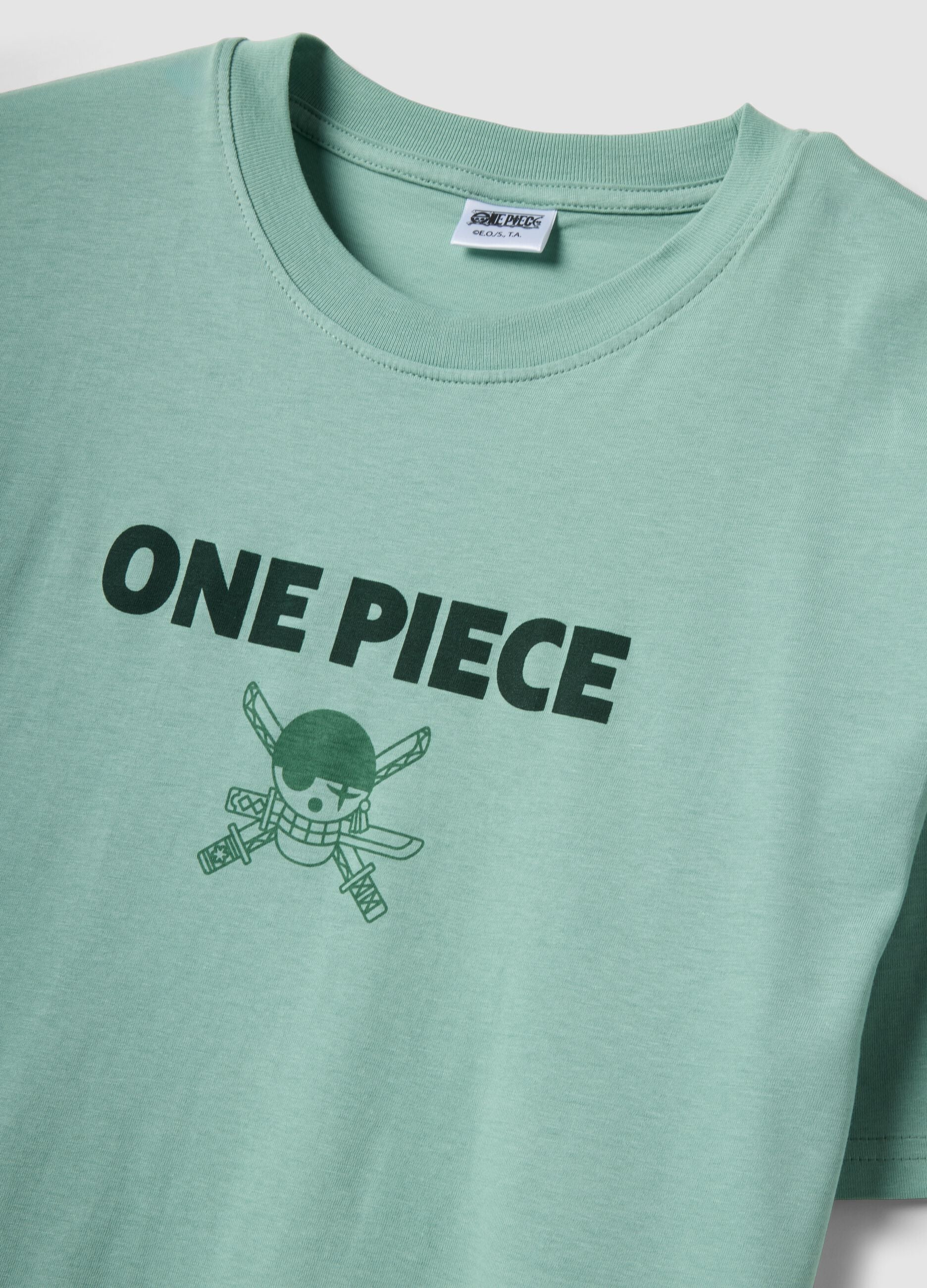 Green pure cotton One Piece slogan T-shirt, relaxed fit