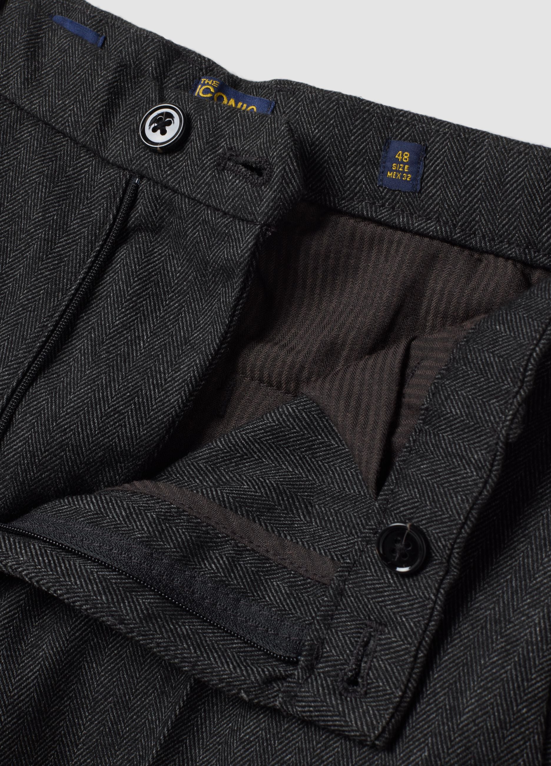Grau-schwarze Slim-Fit-Chinohose aus stretchiger Viskose