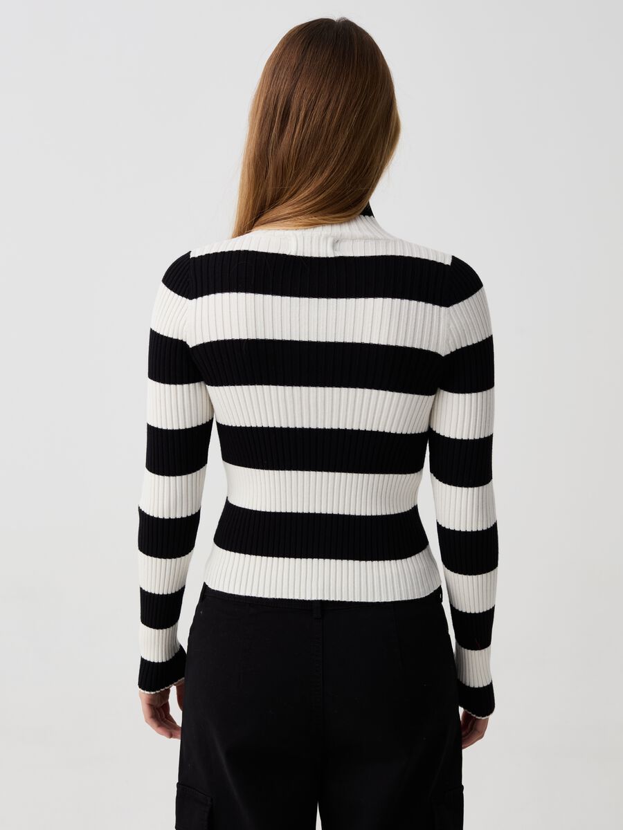 Full-zip ribbed cardigan with striped pattern_2