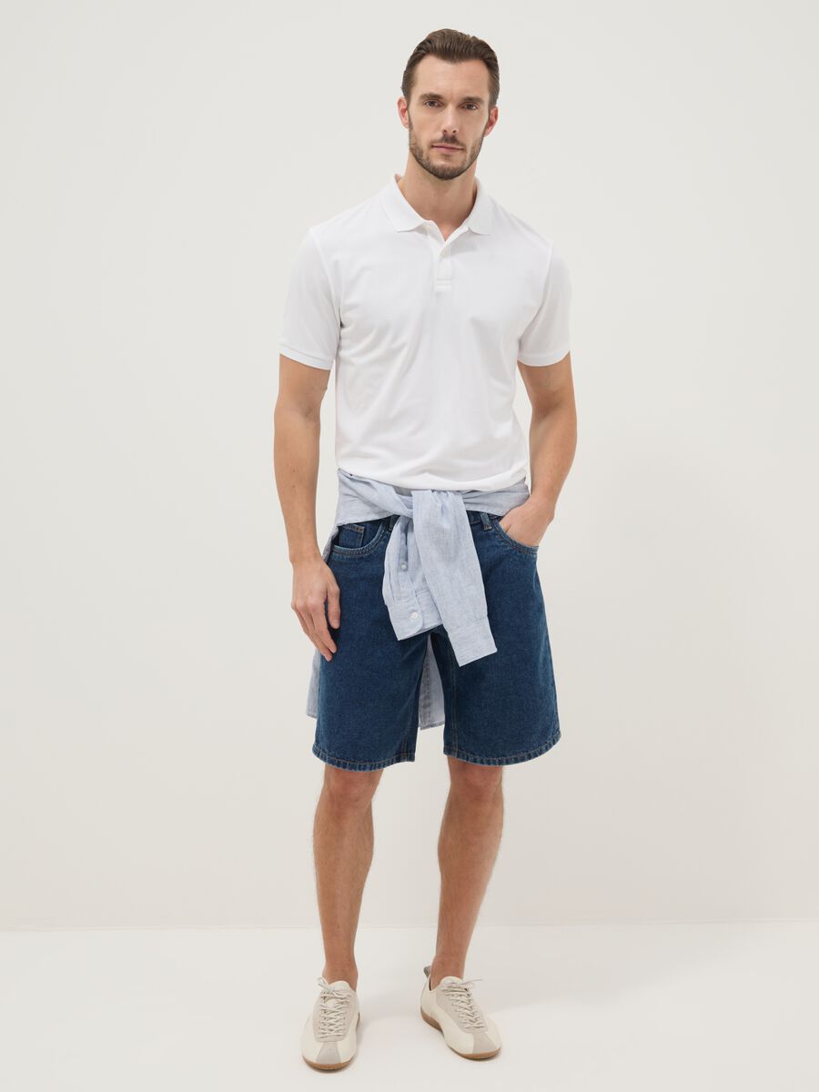 White stretch cotton-blend polo regular fit_2